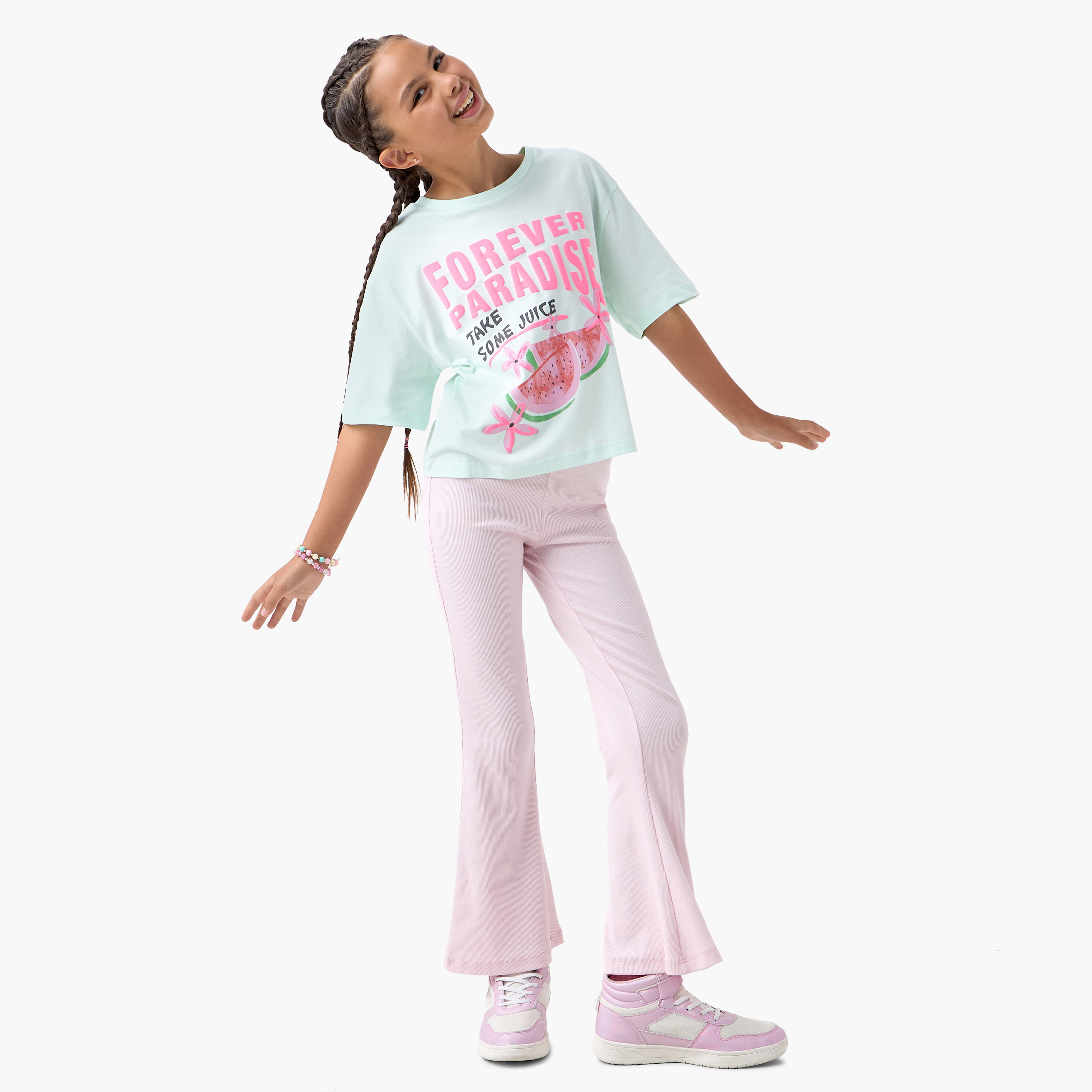 Graphic Print T-shirt with Short Sleeves-girls-clothing-tshirts-image-2