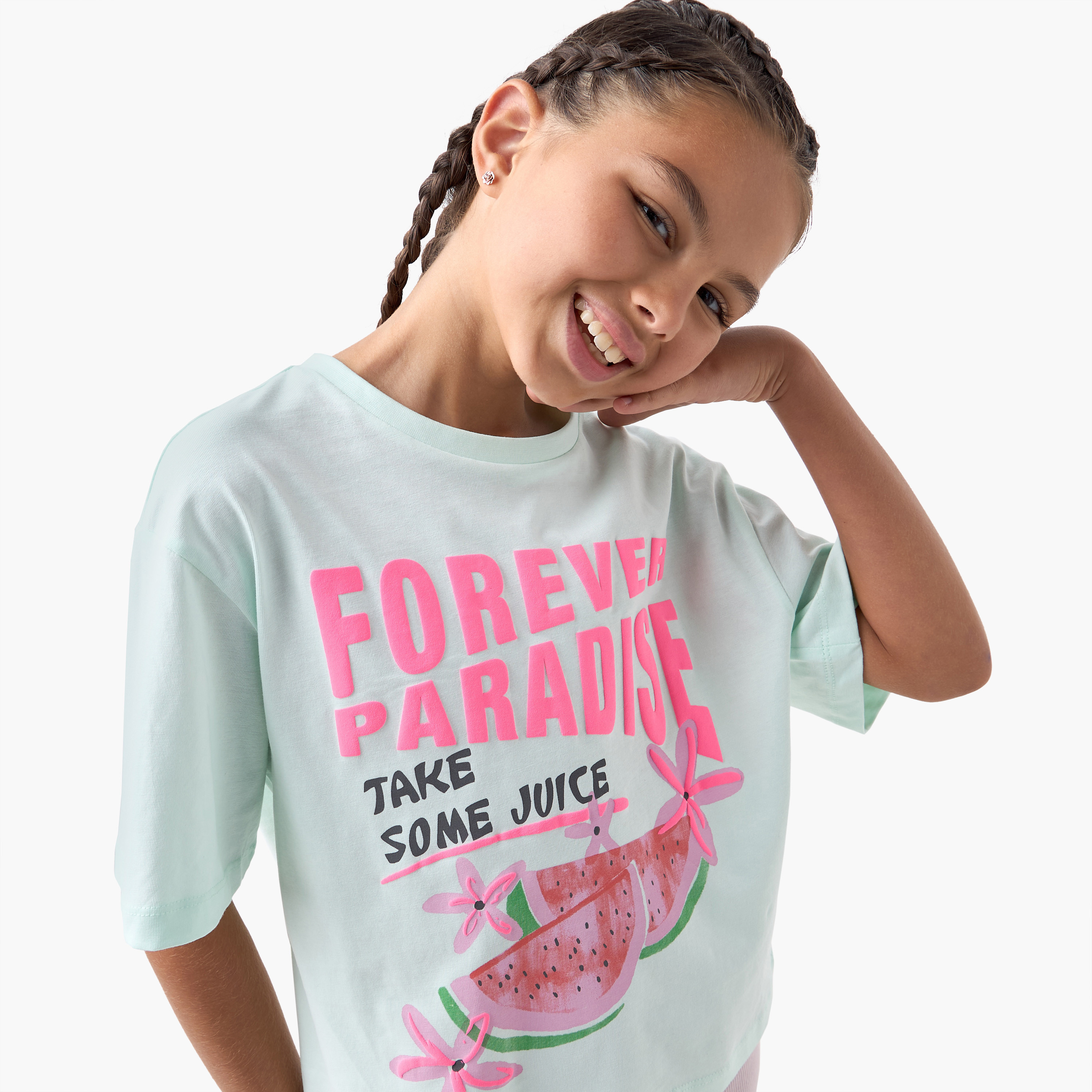 Graphic Print T-shirt with Short Sleeves-girls-clothing-tshirts-image-4
