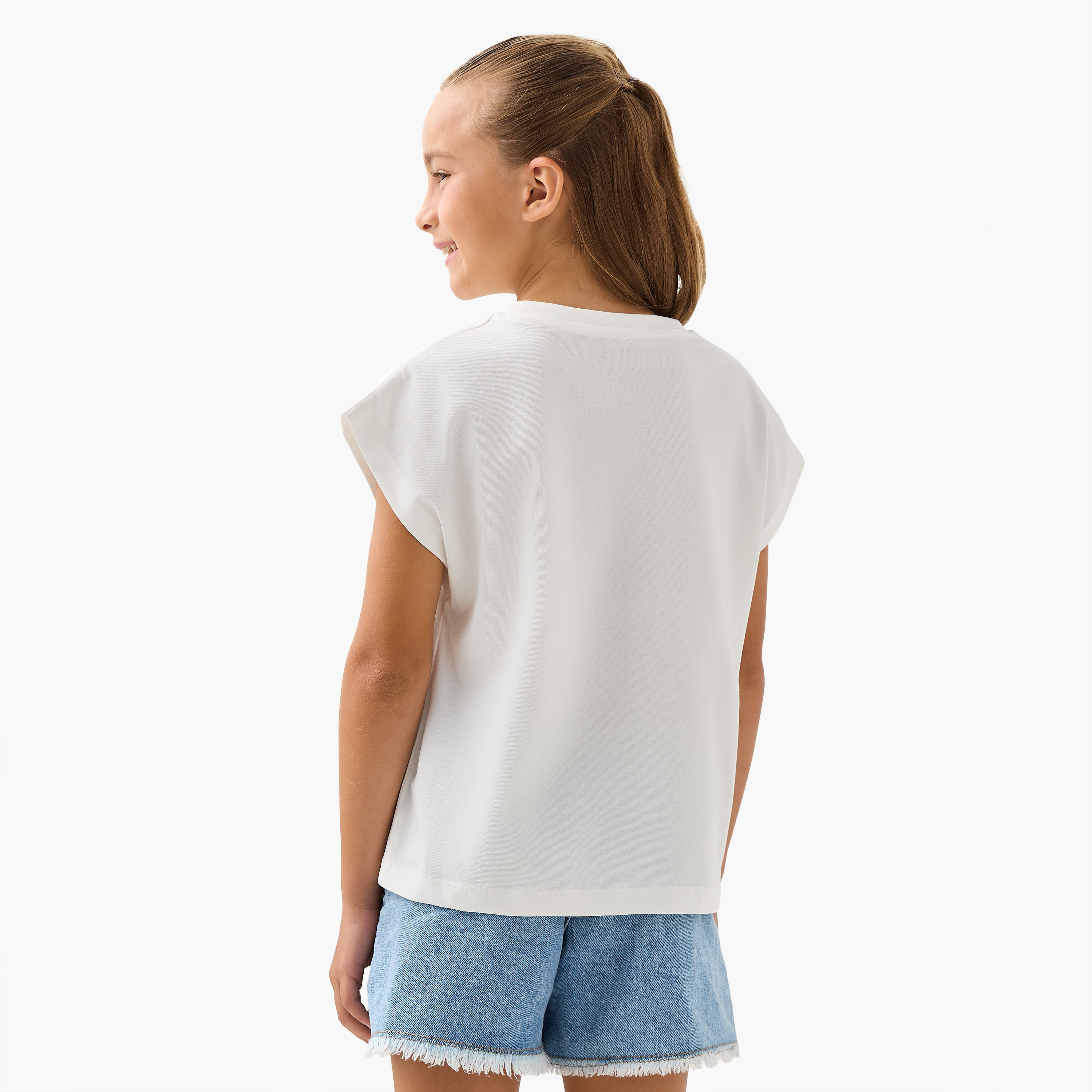 Juniors Butterfly Print T-shirt with Short Extended Sleeves-girls-clothing-tshirts-image-3