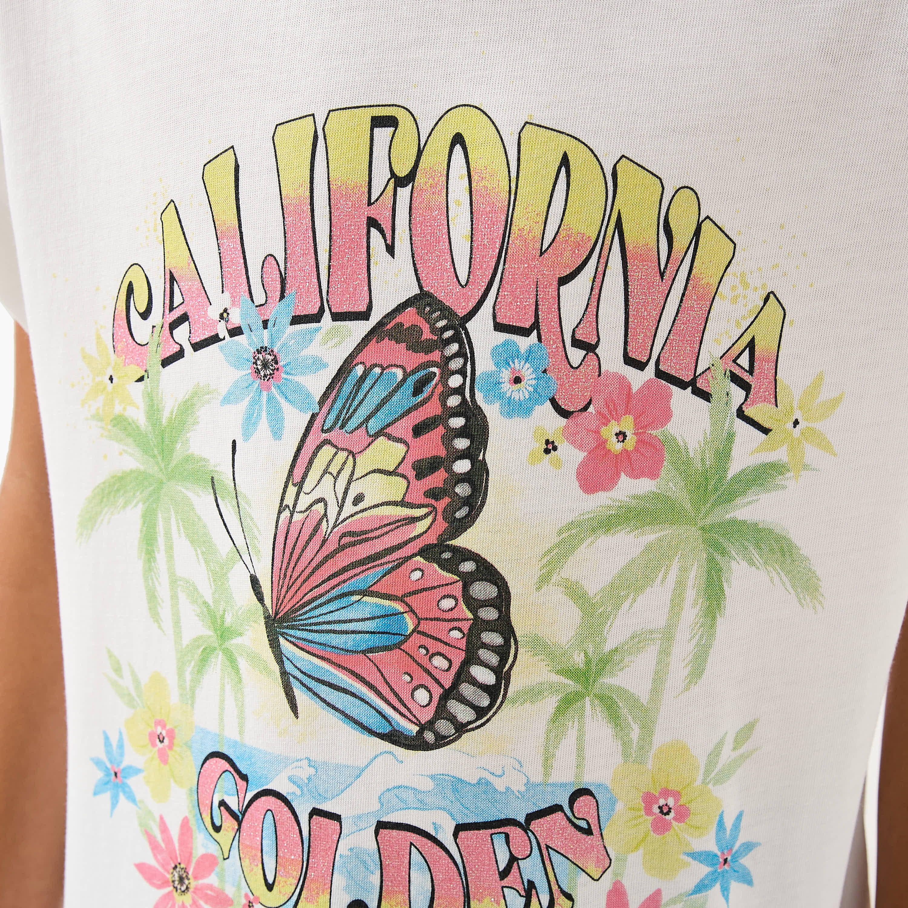 Juniors Butterfly Print T-shirt with Short Extended Sleeves-girls-clothing-tshirts-image-5