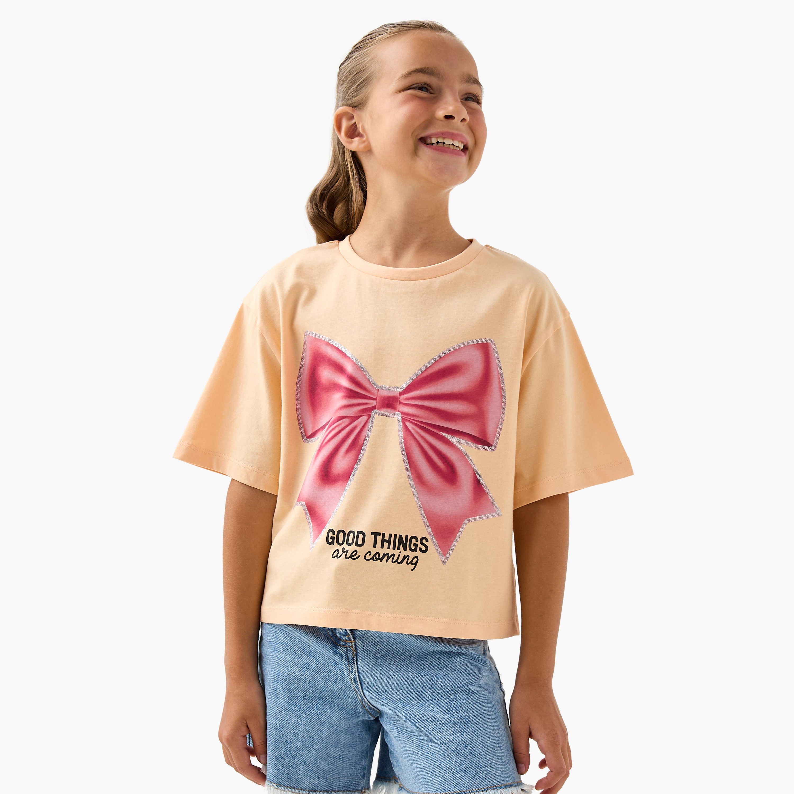 تيشيرت بأكمام قصيرة وطبعات فيونكة من جونيورز-girls-clothing-tshirts-image-1