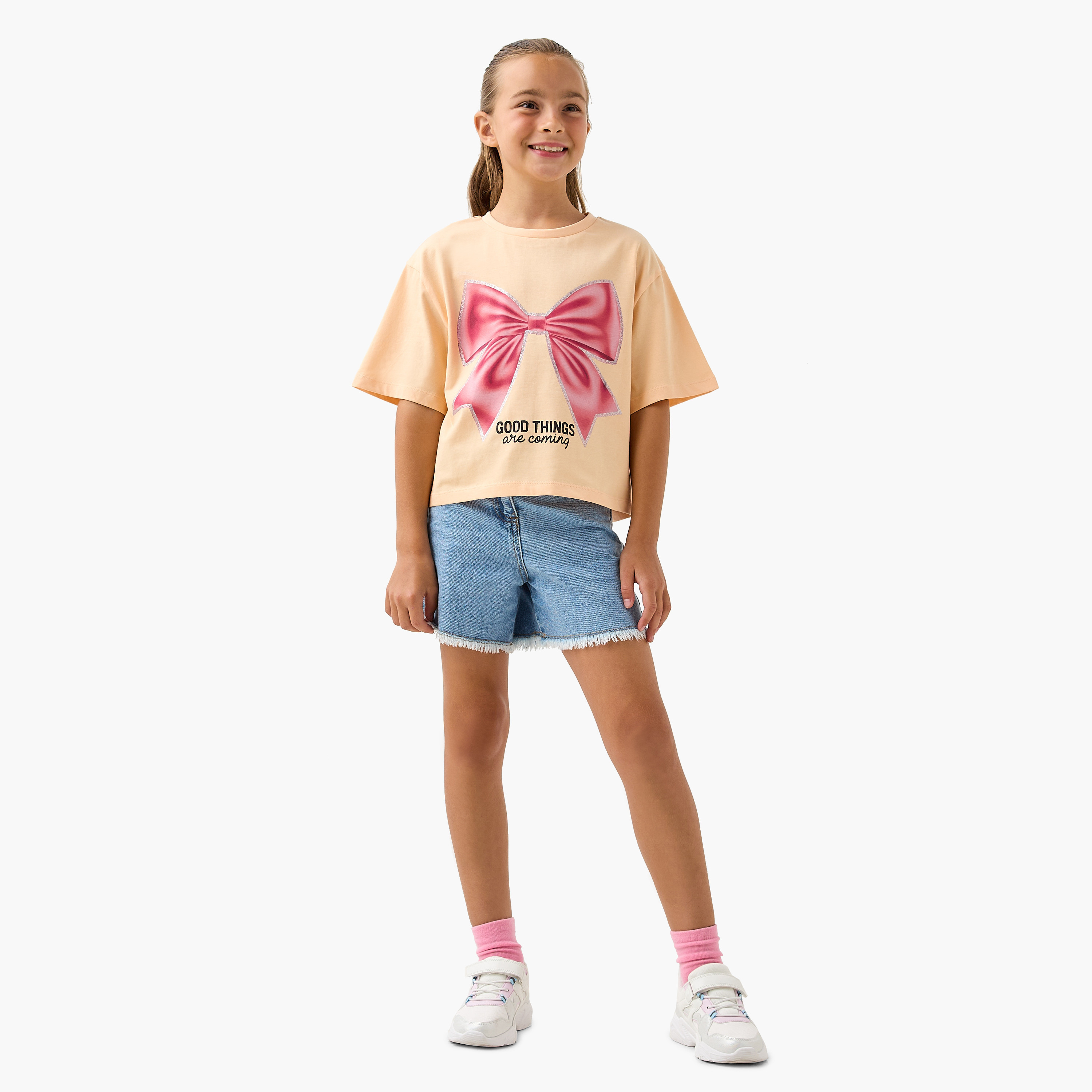 تيشيرت بأكمام قصيرة وطبعات فيونكة من جونيورز-girls-clothing-tshirts-image-2