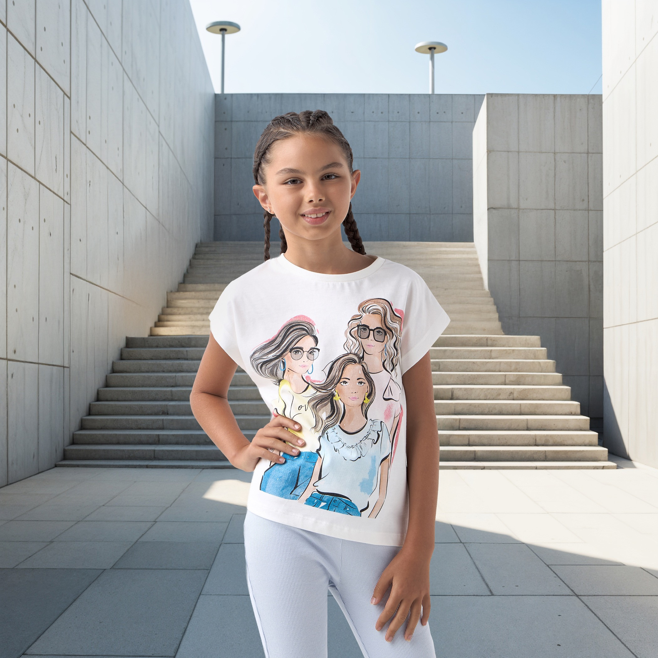 Juniors Graphic Print T-shirt with Short Sleeves-girls-clothing-tshirts-image-1