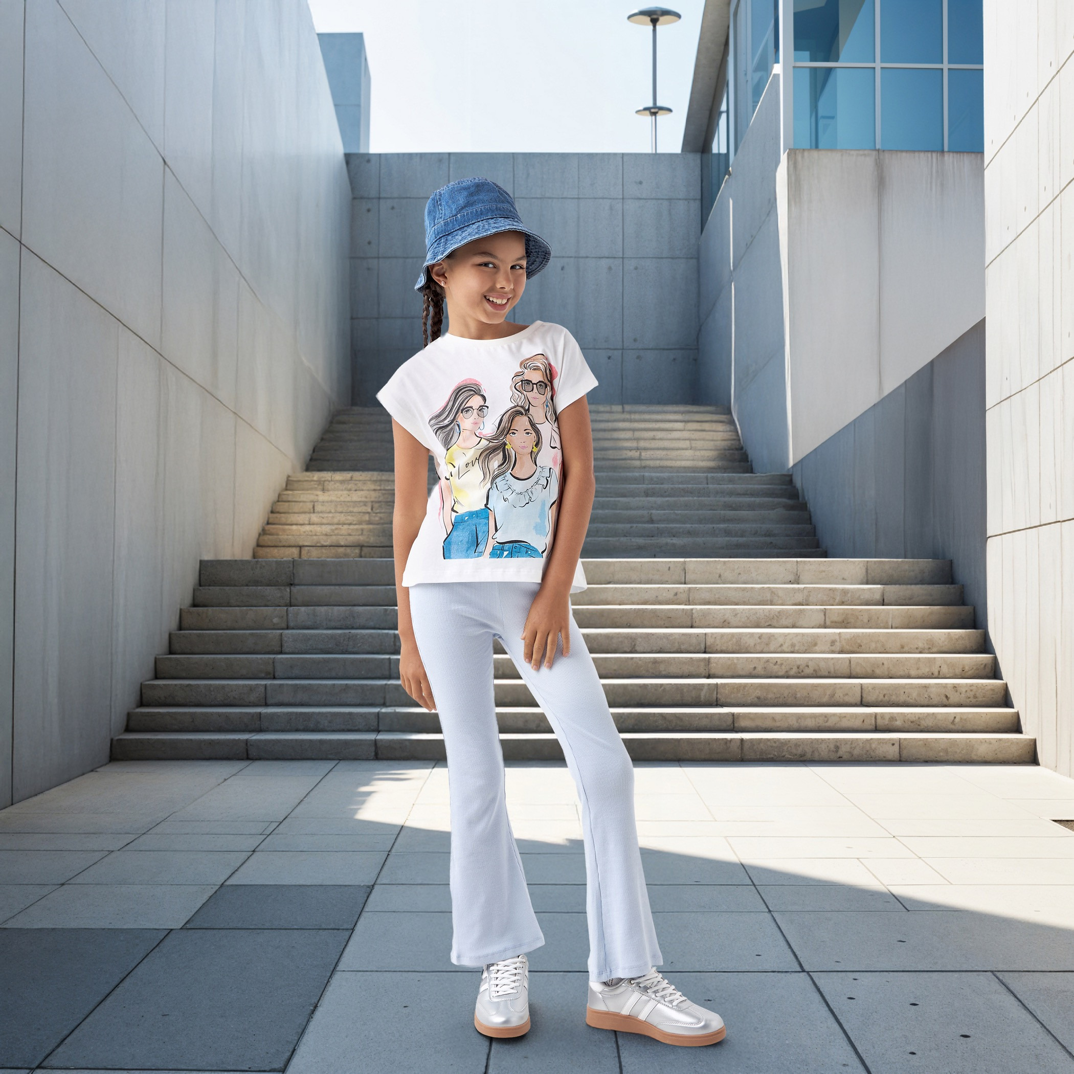 Juniors Graphic Print T-shirt with Short Sleeves-girls-clothing-tshirts-image-2