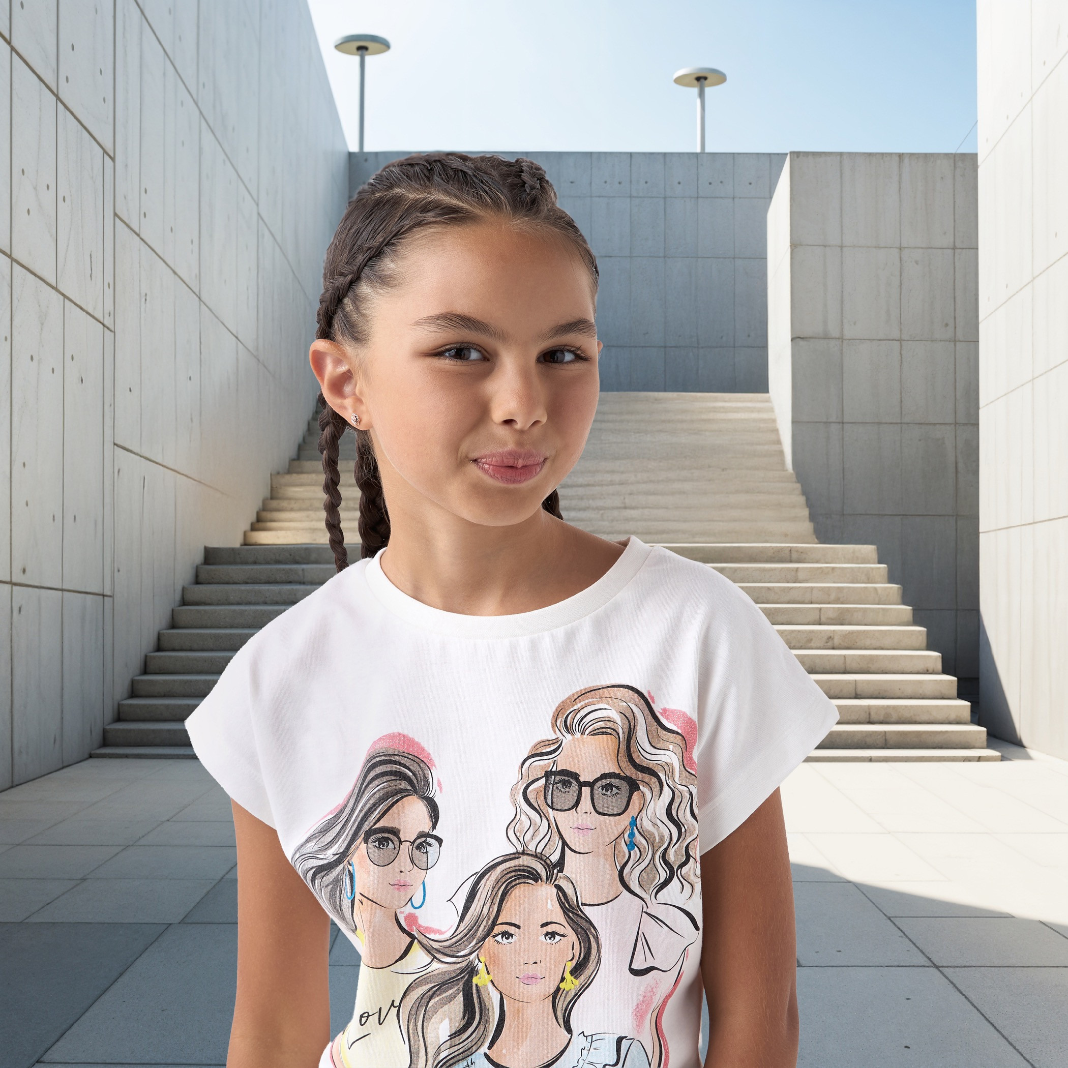Juniors Graphic Print T-shirt with Short Sleeves-girls-clothing-tshirts-image-4