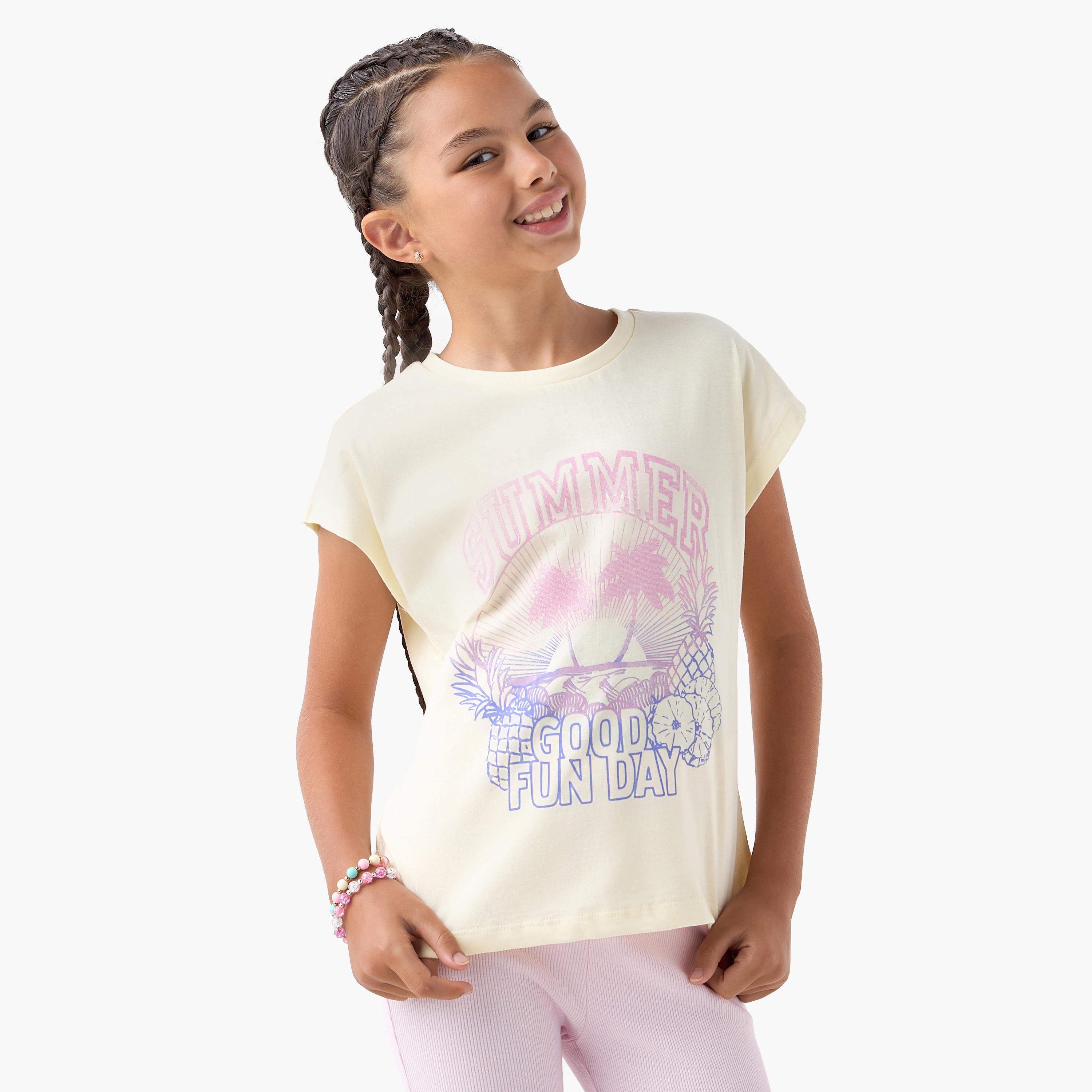 Juniors Printed T-shirt with Crew Neck and Short Sleeves-girls-clothing-tshirts-image-1