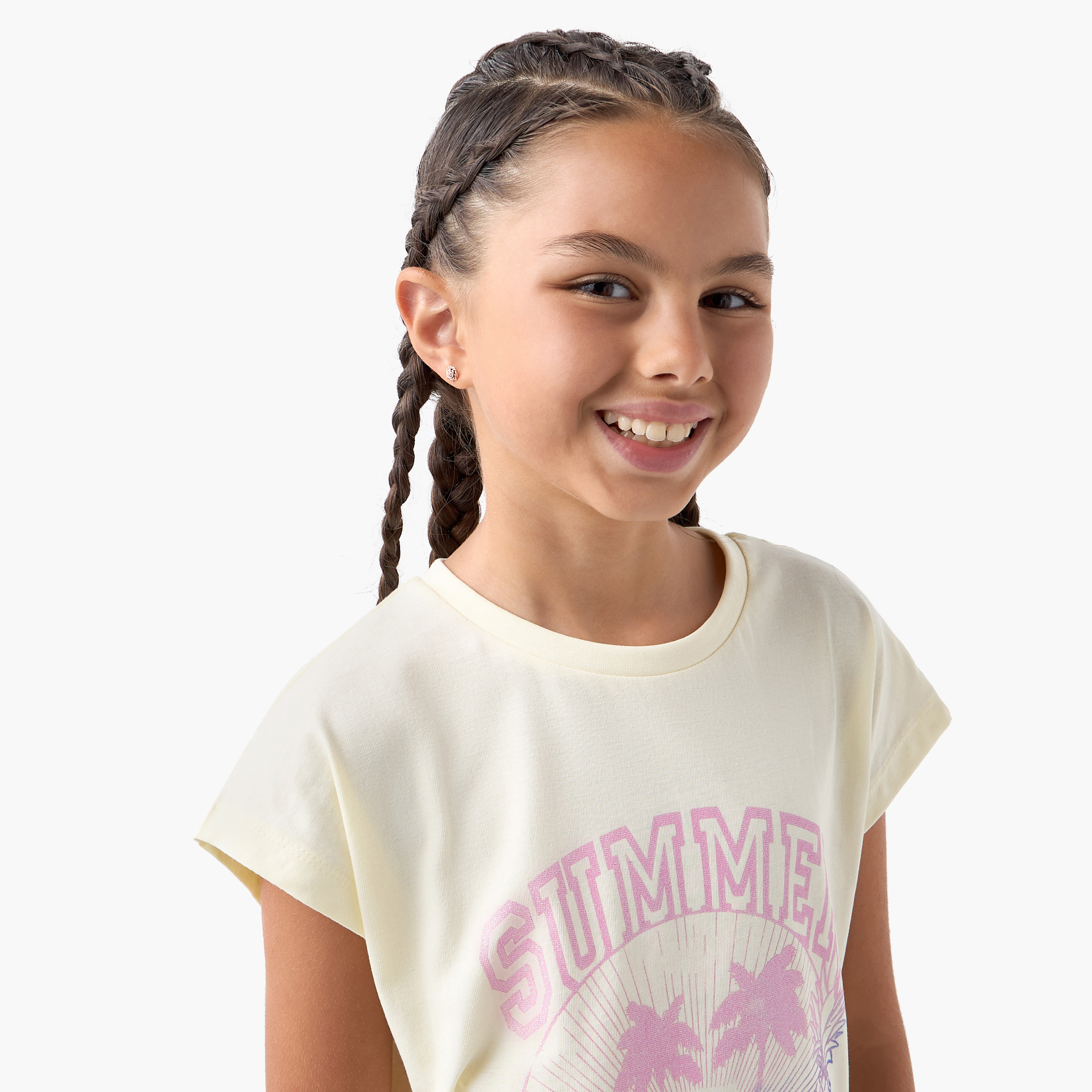 Juniors Printed T-shirt with Crew Neck and Short Sleeves-girls-clothing-tshirts-image-4