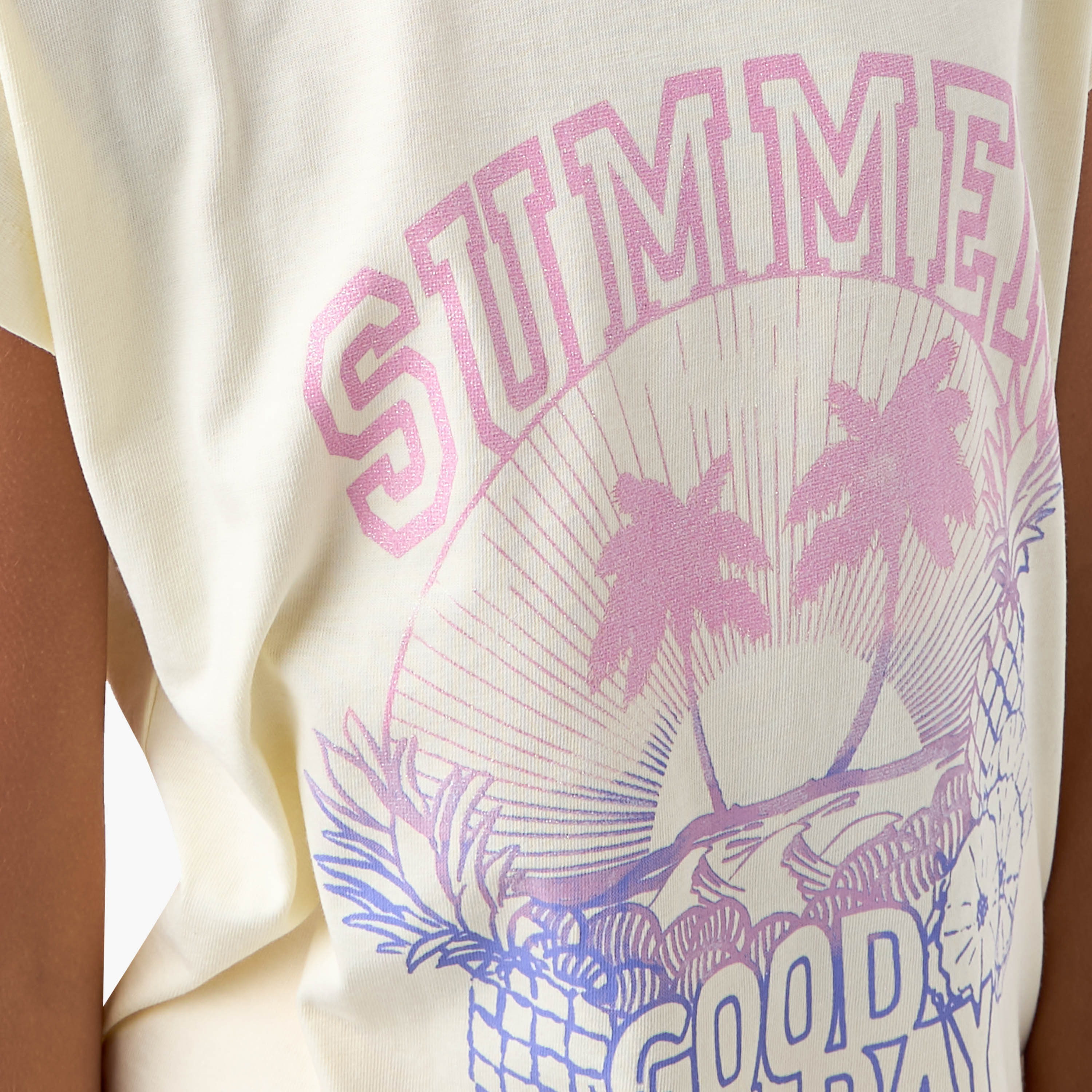 Juniors Printed T-shirt with Crew Neck and Short Sleeves-girls-clothing-tshirts-image-5