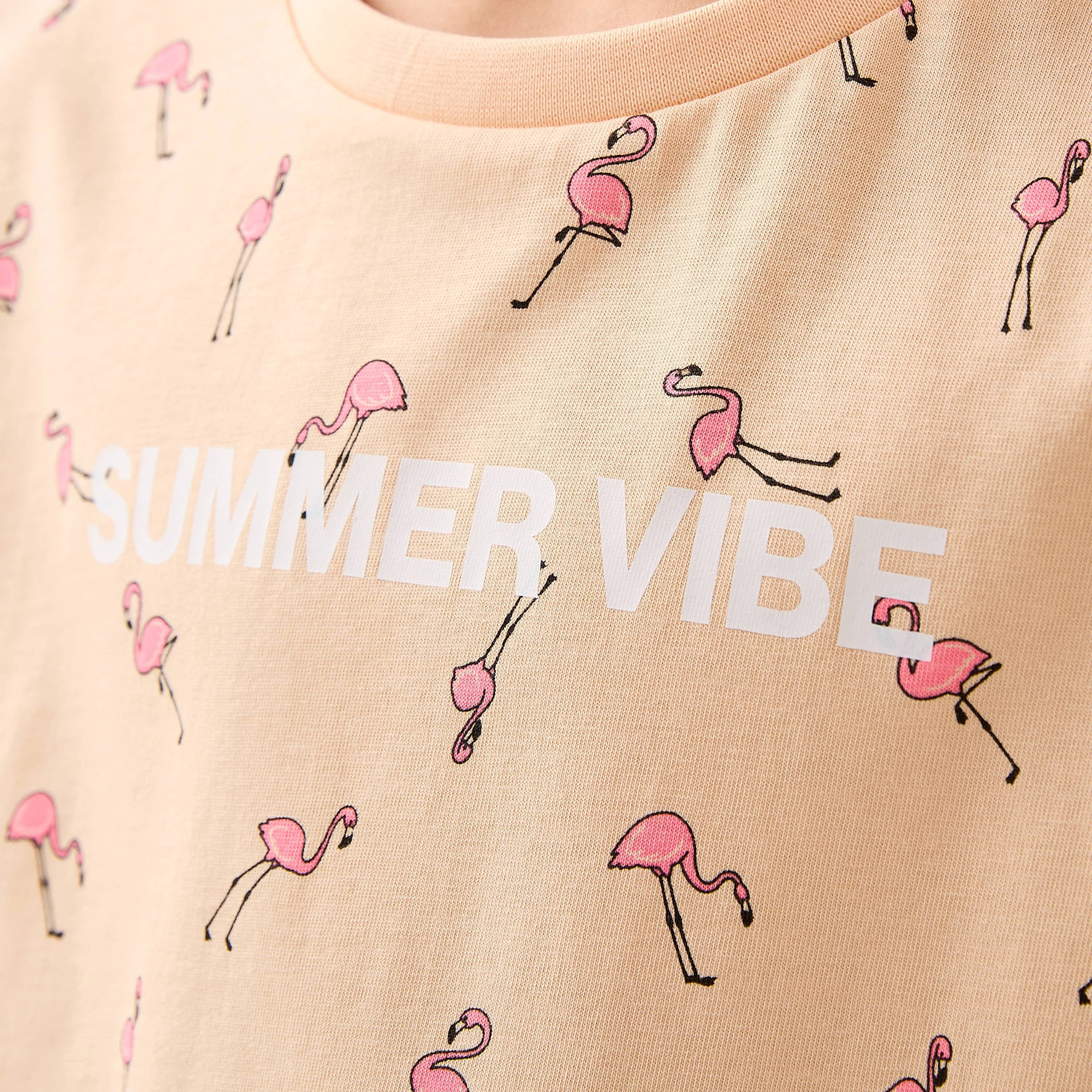 Juniors All-Over Flamingo Print T-shirt with Extended Sleeves-girls-clothing-tshirts-image-5
