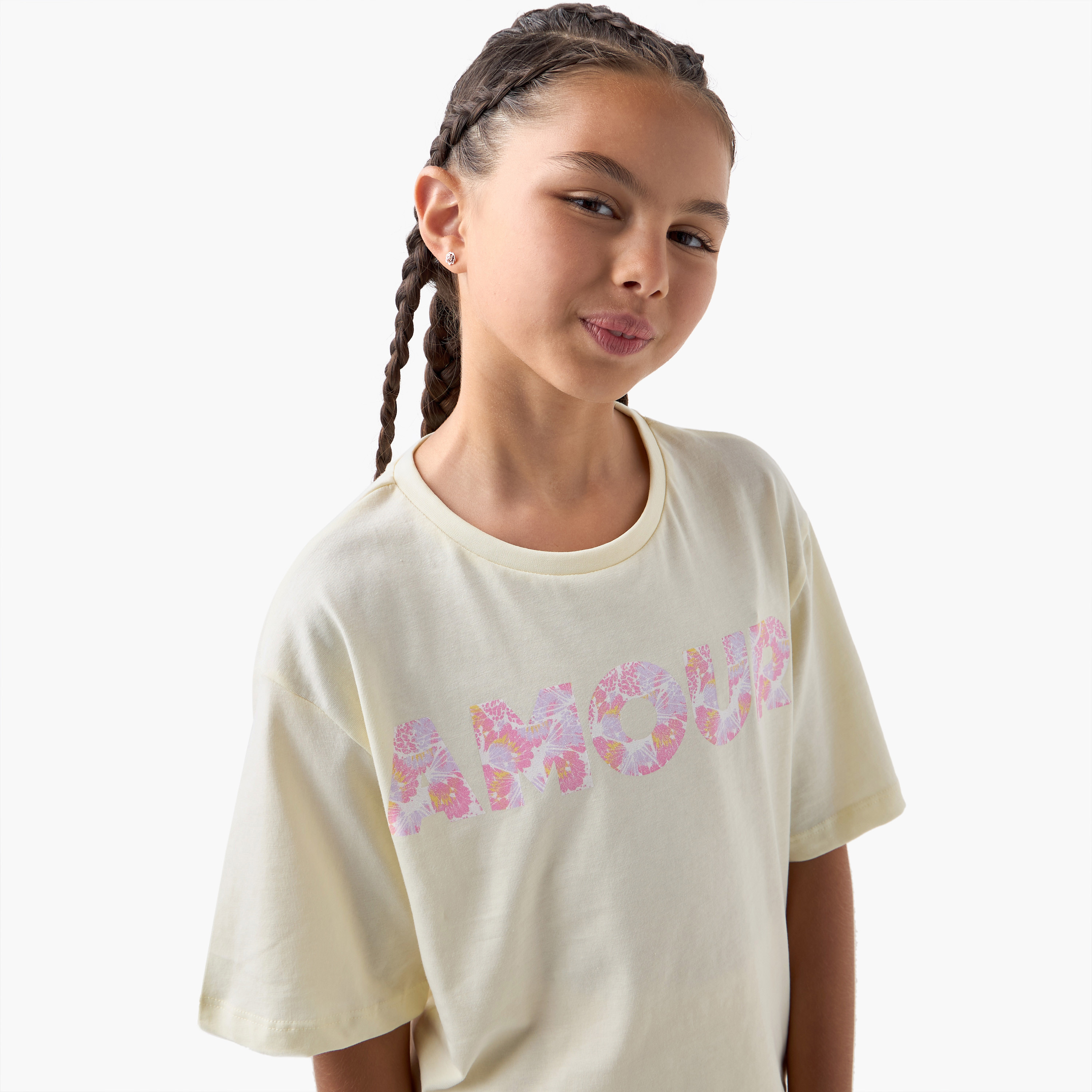 Typographic Print T-shirt with Short Sleeves-girls-clothing-tshirts-image-4