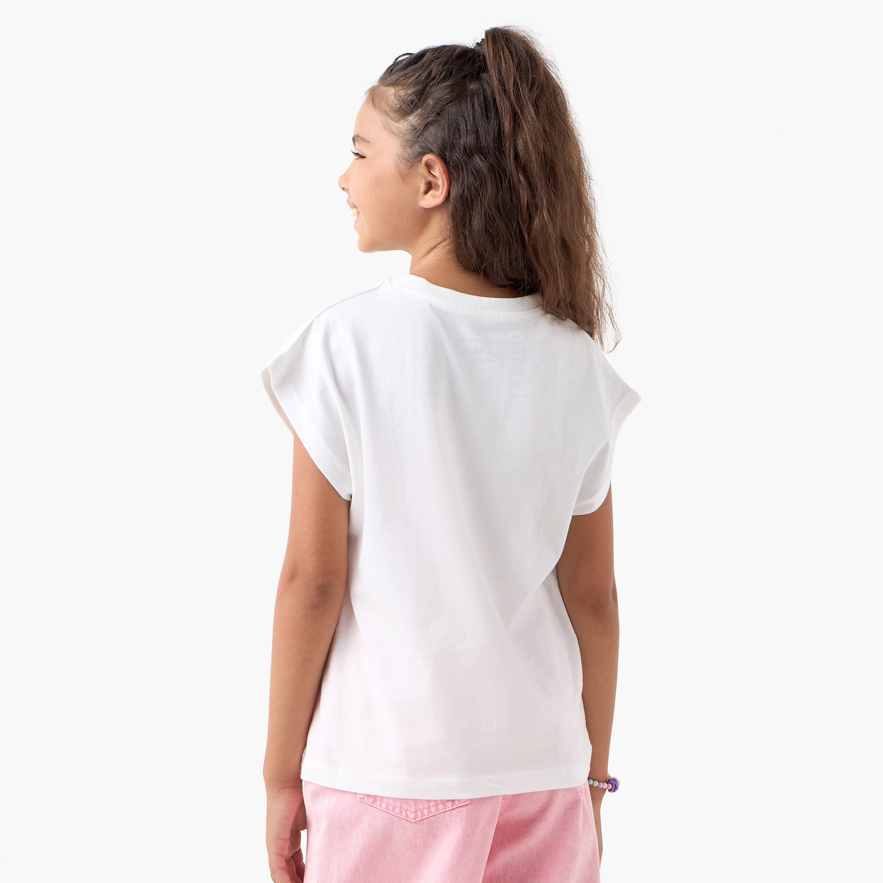 Juniors Slogan Print T-shirt with Short Sleeves-girls-clothing-tshirts-image-3