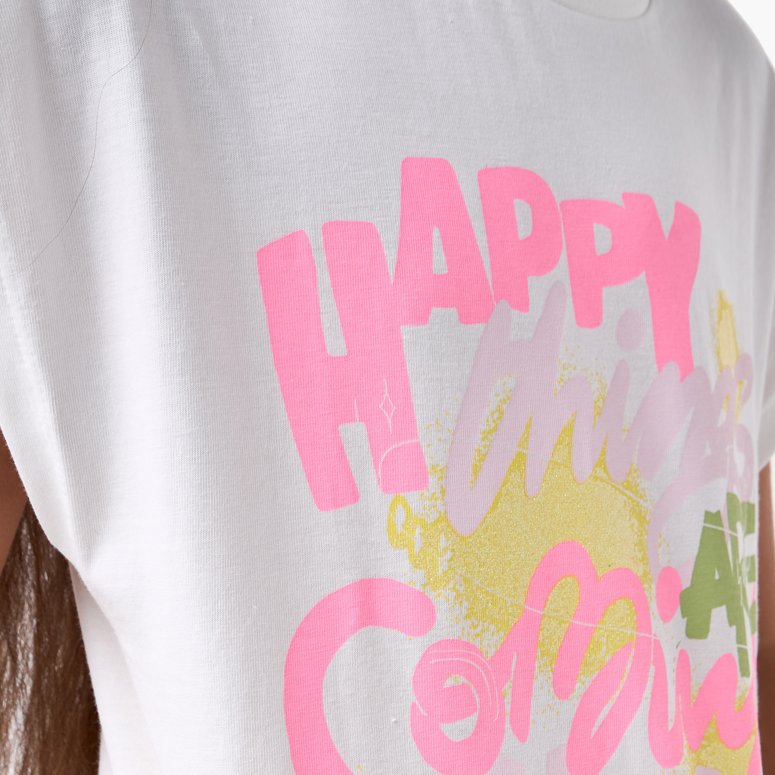 Juniors Slogan Print T-shirt with Short Sleeves-girls-clothing-tshirts-image-5