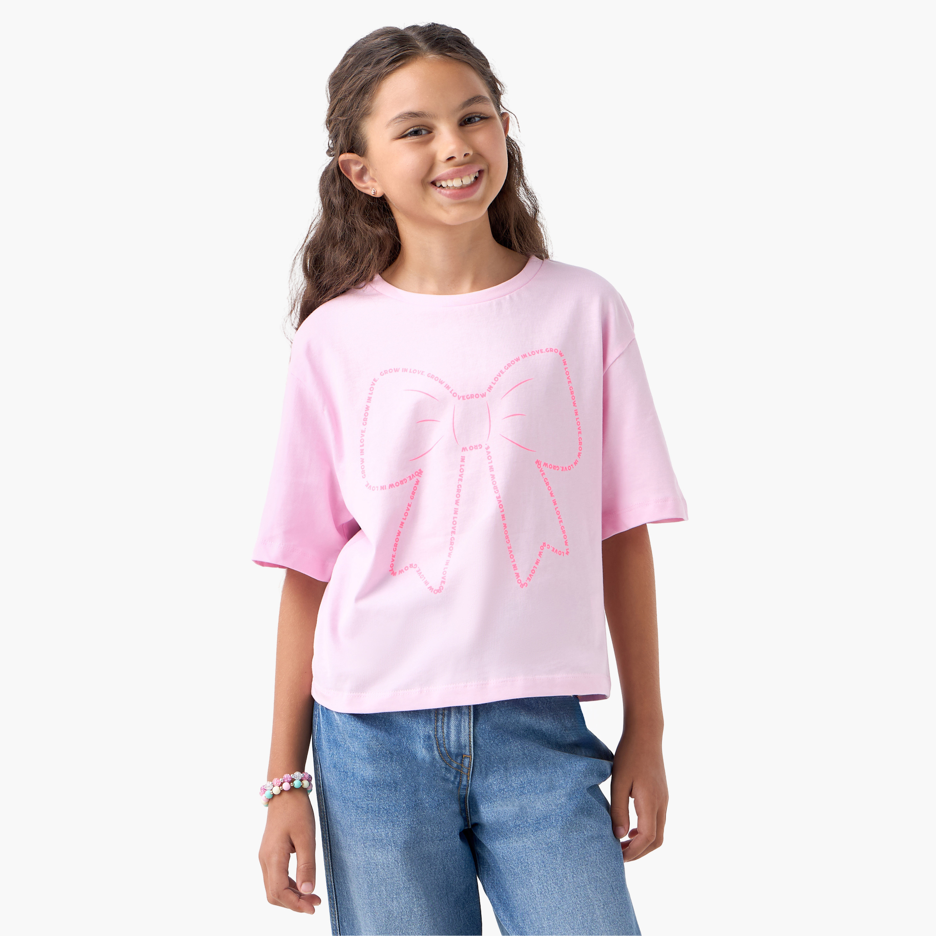 Juniors Print T-shirt with Crew Neck and Short Sleeves-girls-clothing-tshirts-image-1