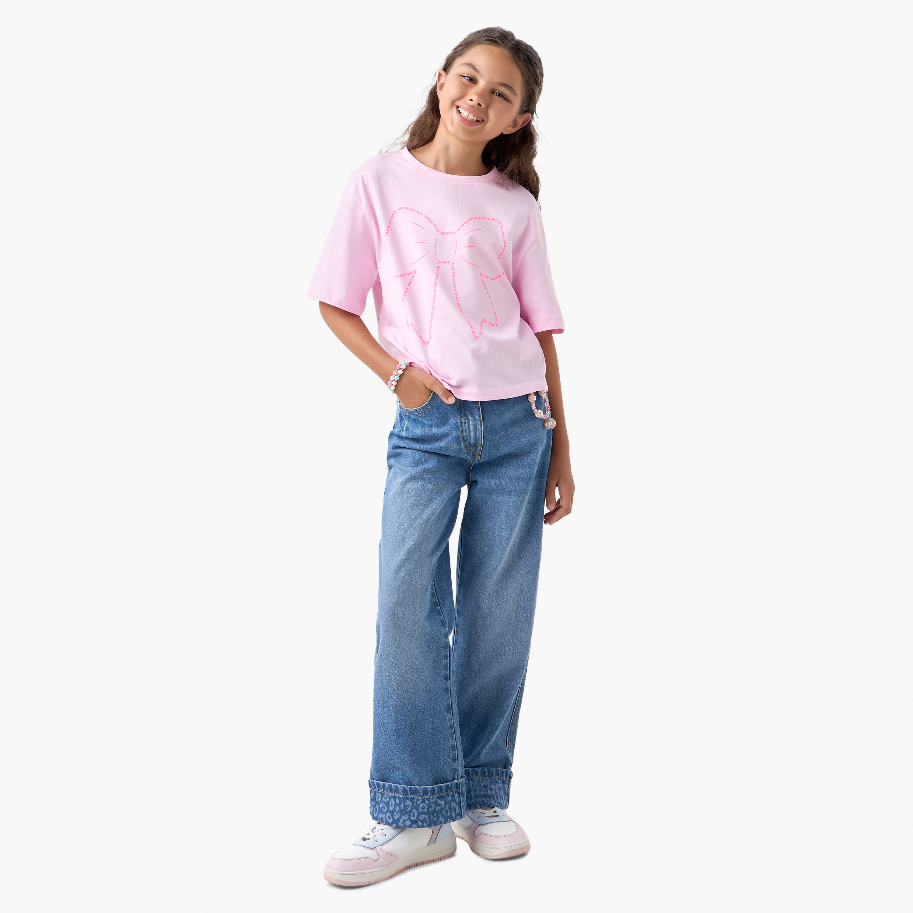Juniors Print T-shirt with Crew Neck and Short Sleeves-girls-clothing-tshirts-image-2