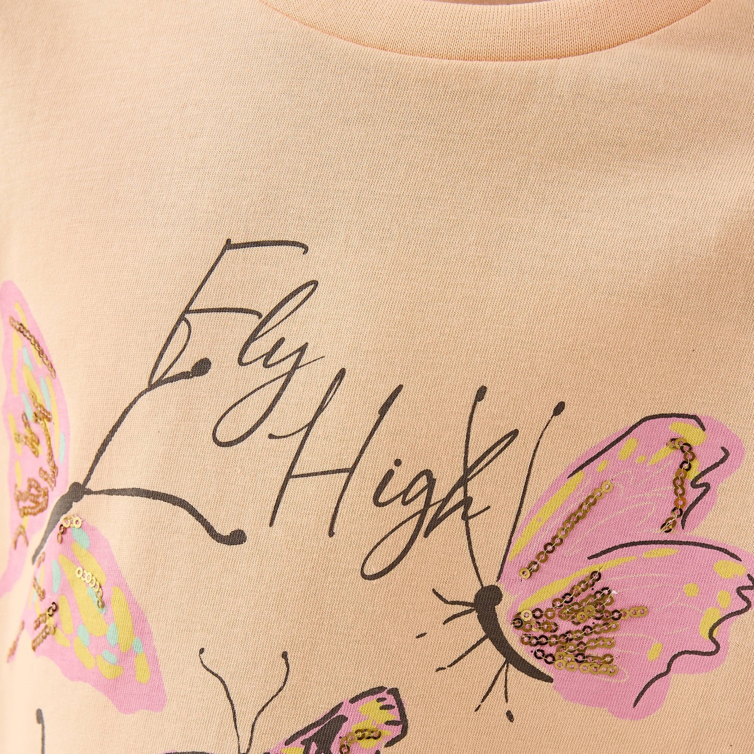 Juniors Butterfly Print T-shirt with Short Sleeves-girls-clothing-tshirts-image-5