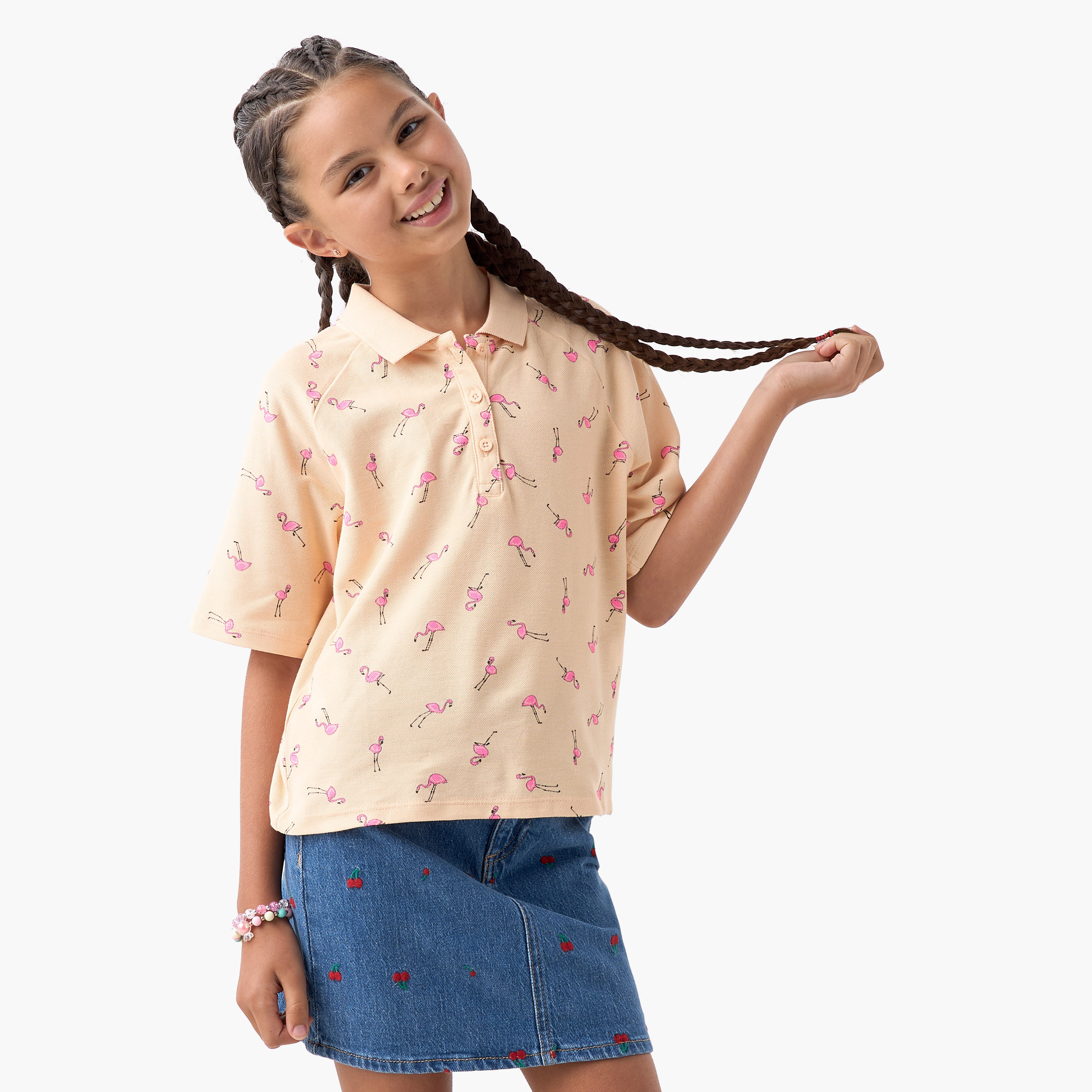 تيشيرت بولو جونيورز بطبعة فلامنغو وأكمام قصيرة-girls-clothing-tshirts-image-5