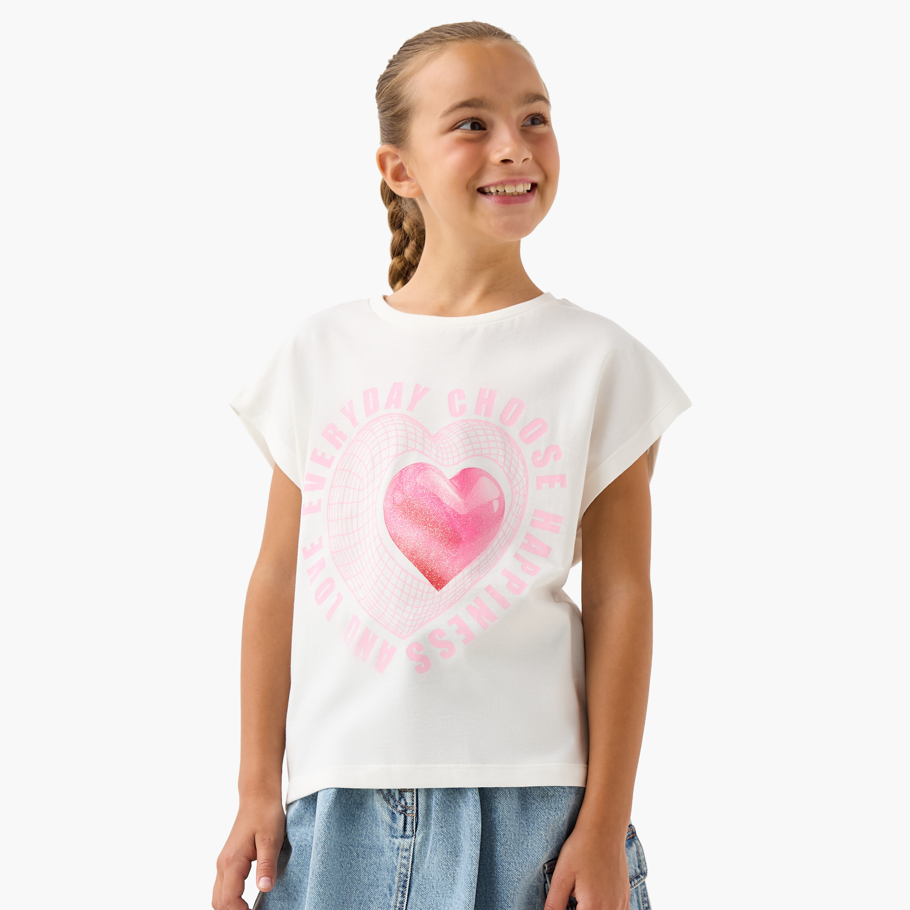 تيشيرت بطبعات قلب وأكمام قصيرة من جونيورز-girls-clothing-tshirts-image-1