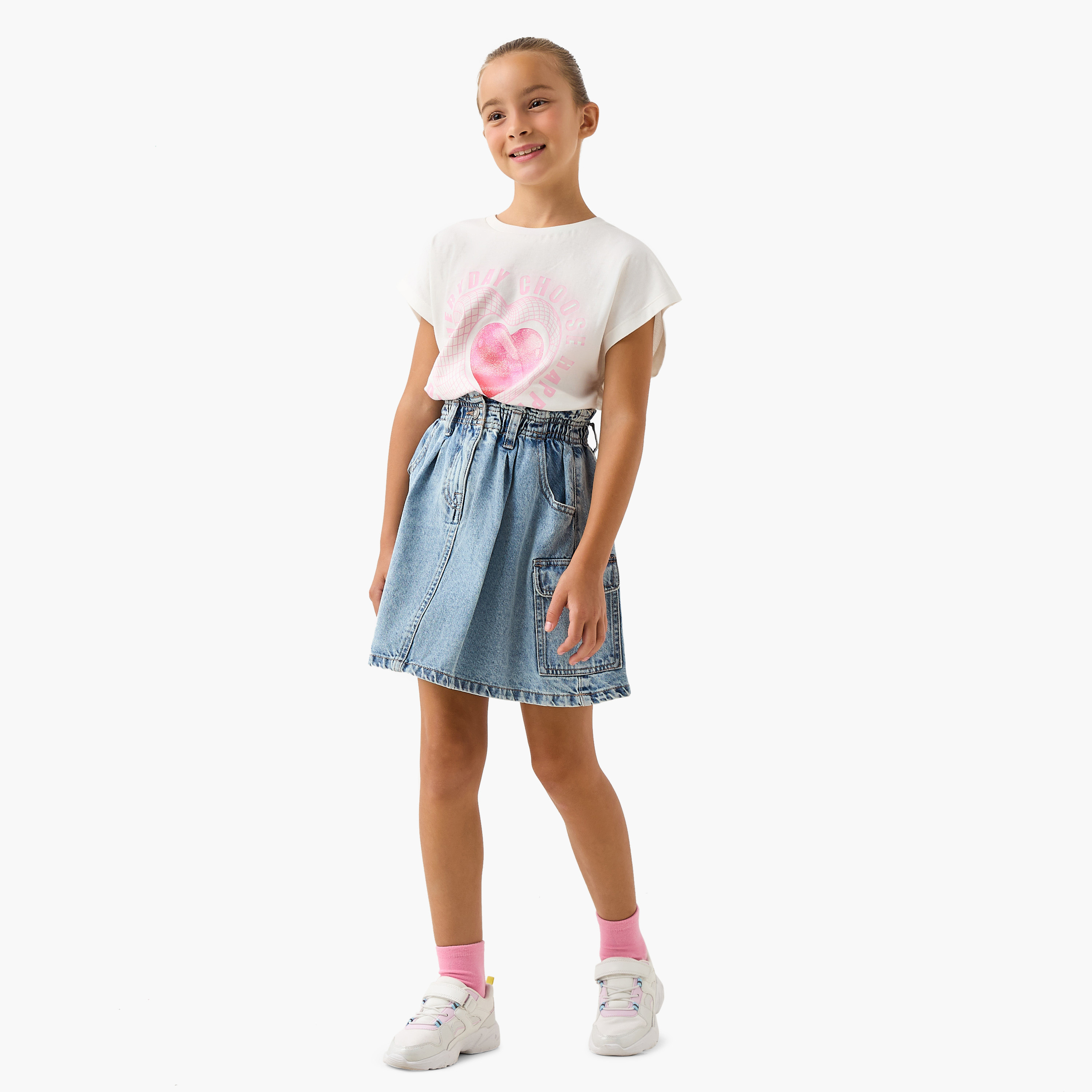 تيشيرت بطبعات قلب وأكمام قصيرة من جونيورز-girls-clothing-tshirts-image-2