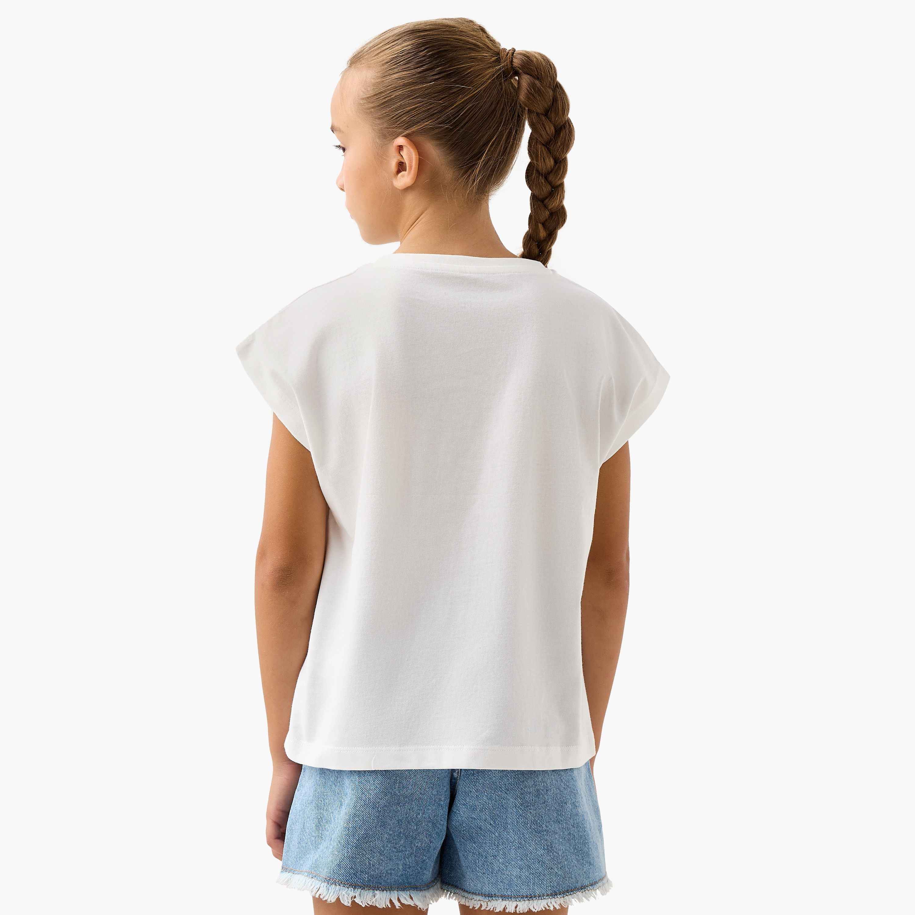 Juniors Printed T-shirt with Extended Sleeves-girls-clothing-tshirts-image-3