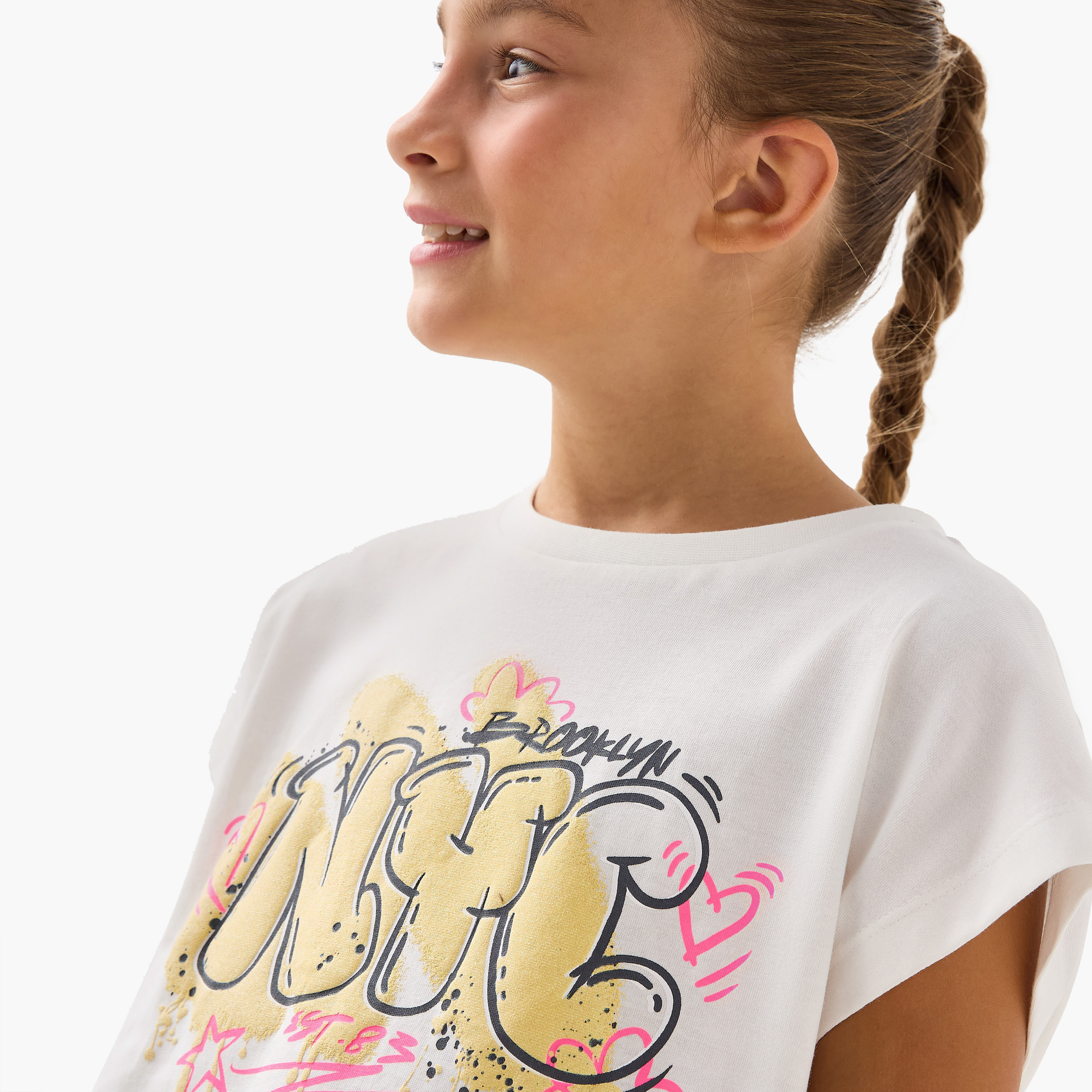 Juniors Printed T-shirt with Extended Sleeves-girls-clothing-tshirts-image-4
