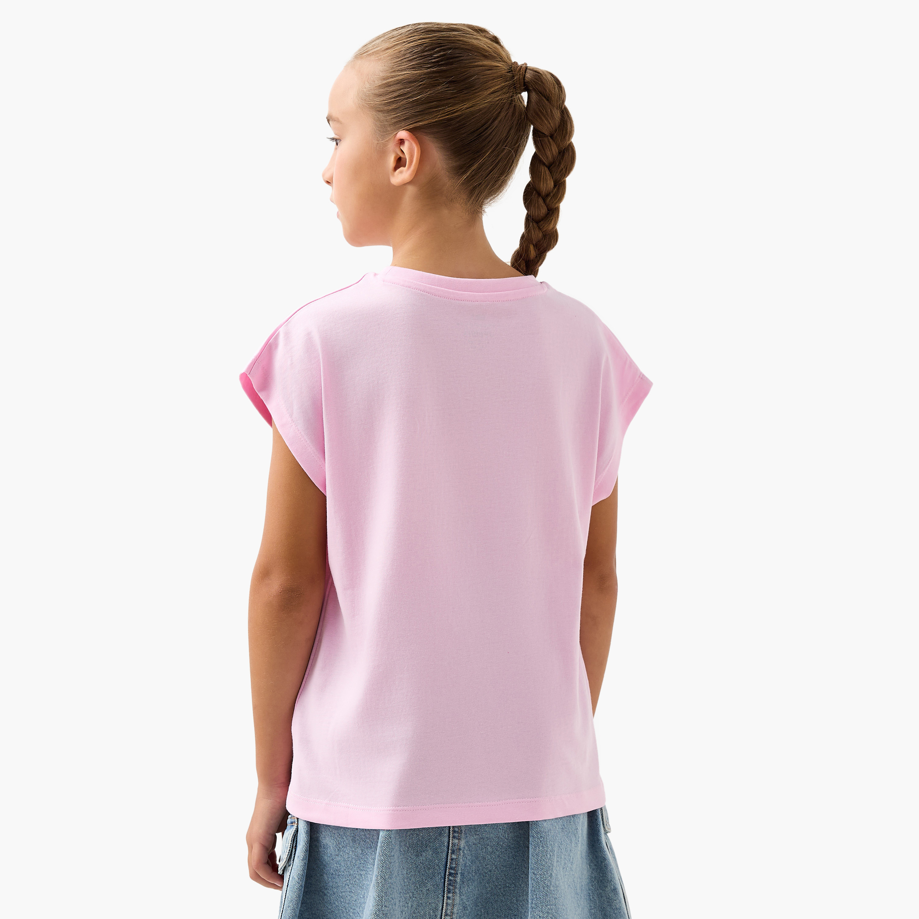 Juniors Slogan Print T-shirt with Short Sleeves-girls-clothing-tshirts-image-3
