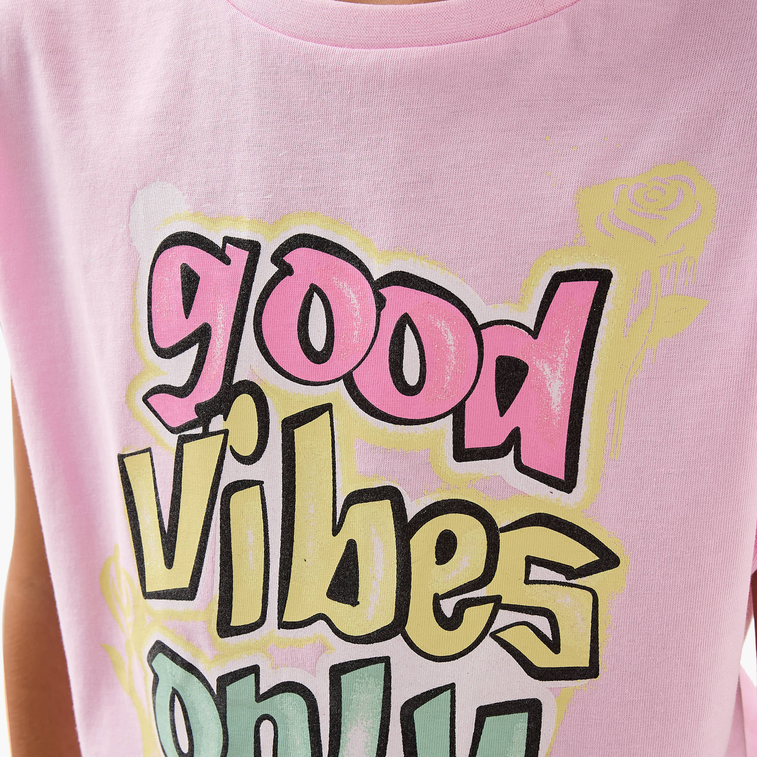 Juniors Slogan Print T-shirt with Short Sleeves-girls-clothing-tshirts-image-5