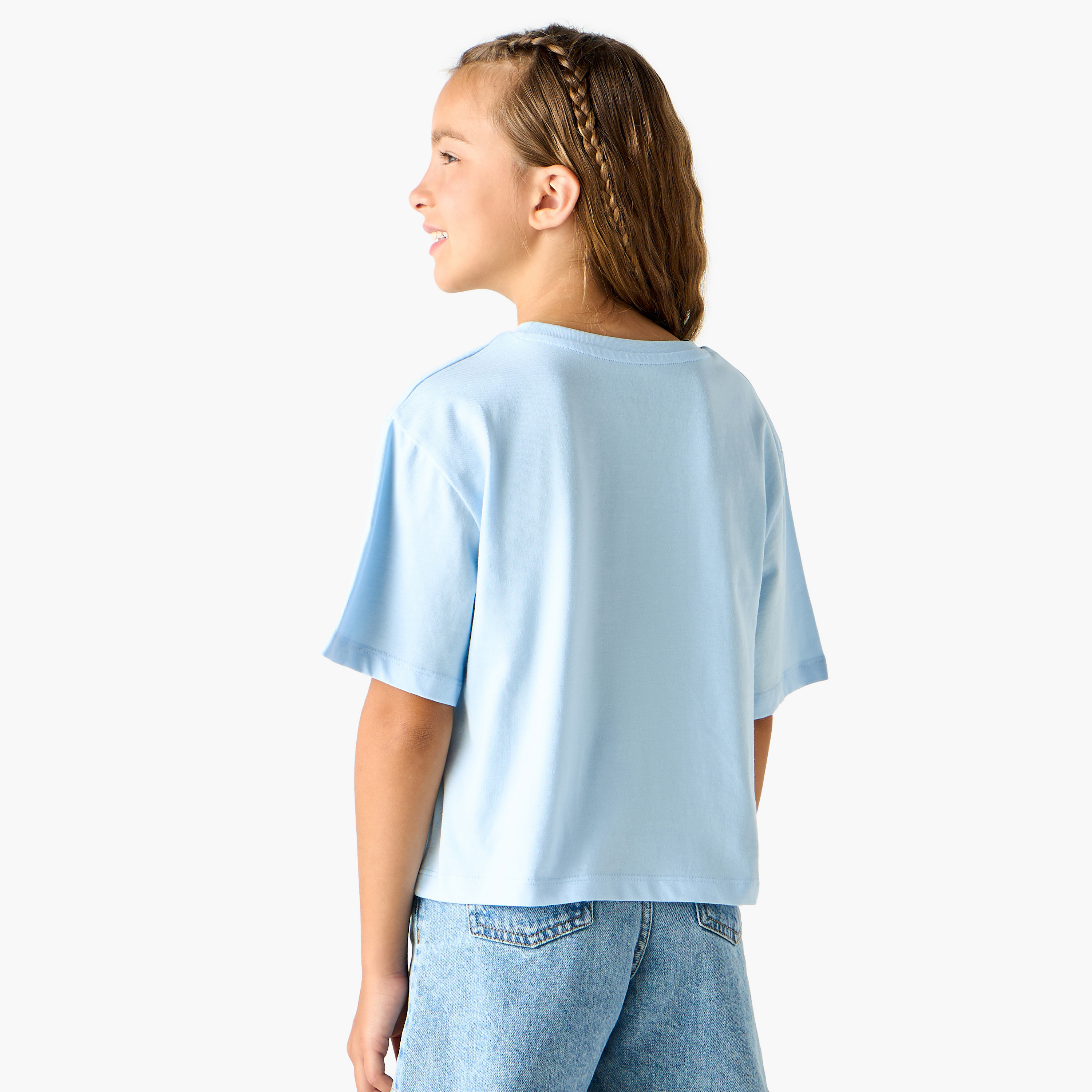 Juniors Bow Print T-shirt with Crew Neck and Short Sleeves-girls-clothing-tshirts-image-3