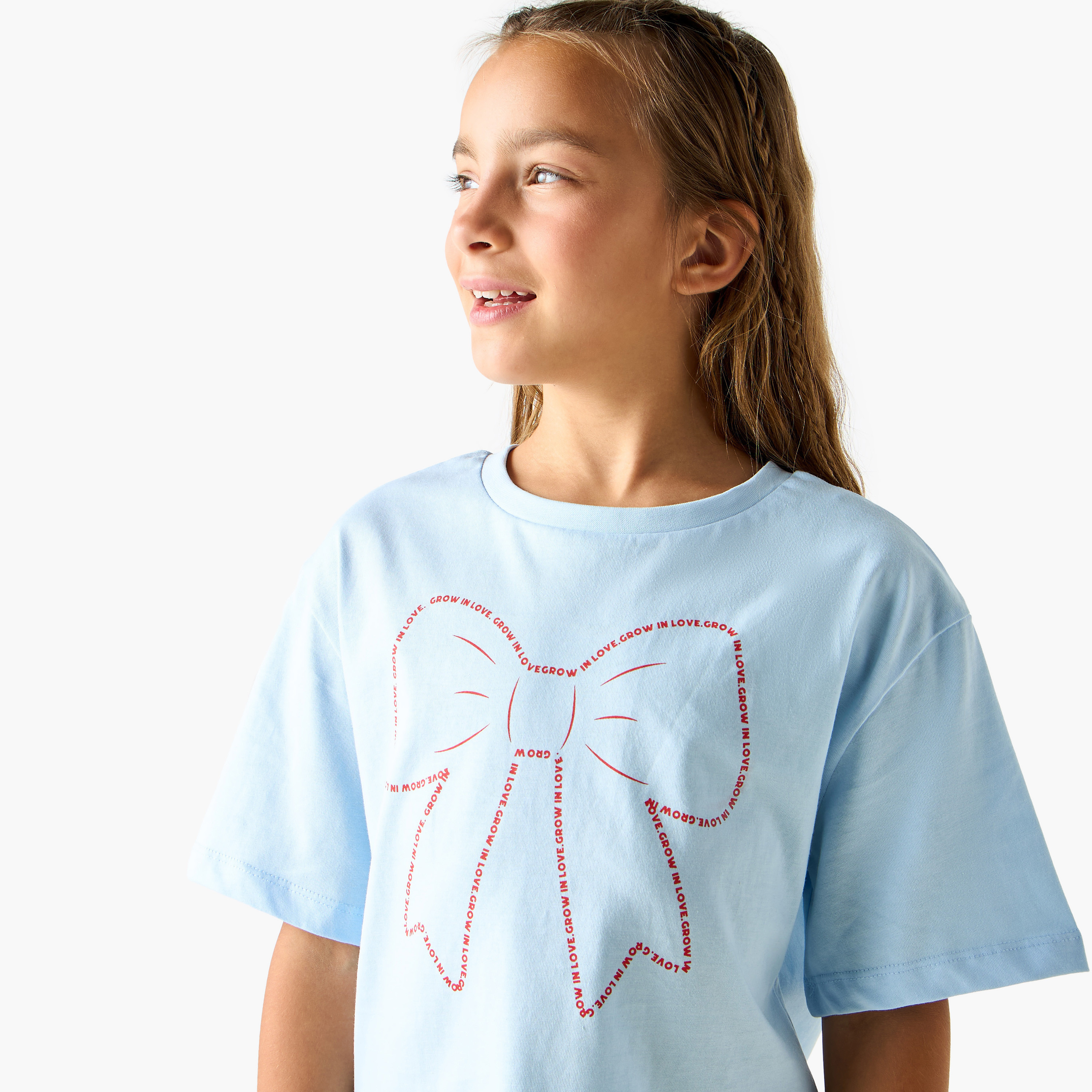 Juniors Bow Print T-shirt with Crew Neck and Short Sleeves-girls-clothing-tshirts-image-4