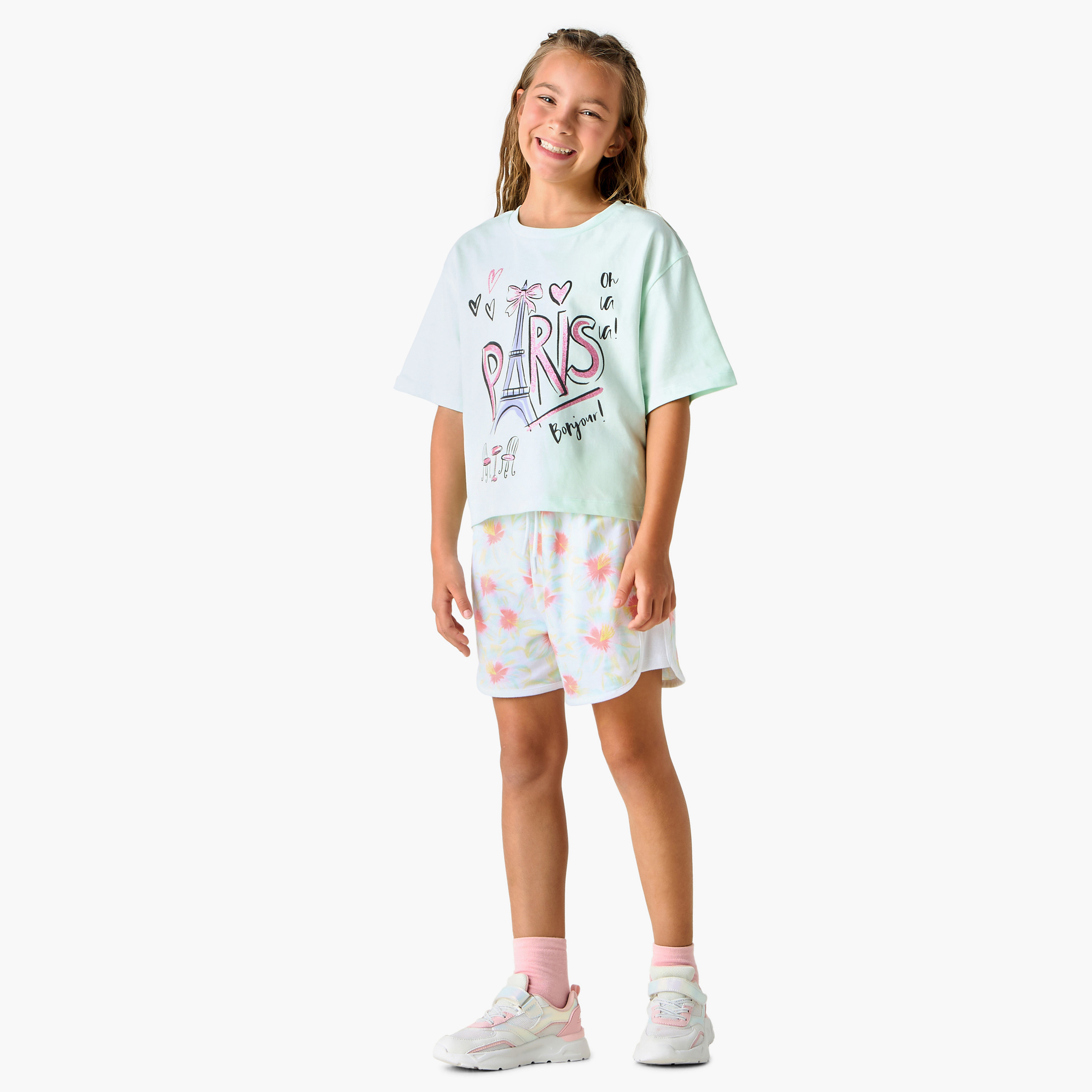Juniors Paris Print T-shirt with Short Sleeves-girls-clothing-tshirts-image-2