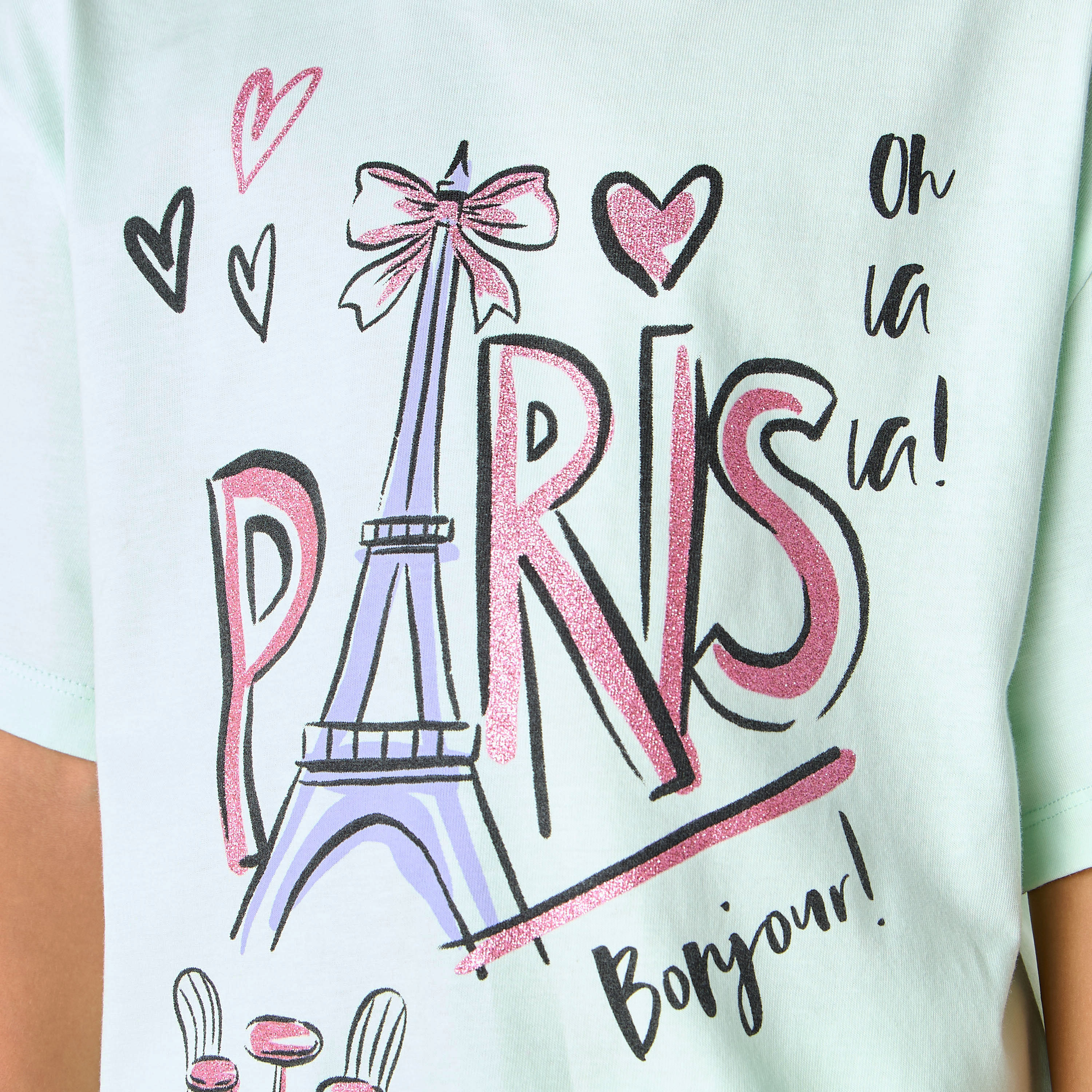 Juniors Paris Print T-shirt with Short Sleeves-girls-clothing-tshirts-image-5