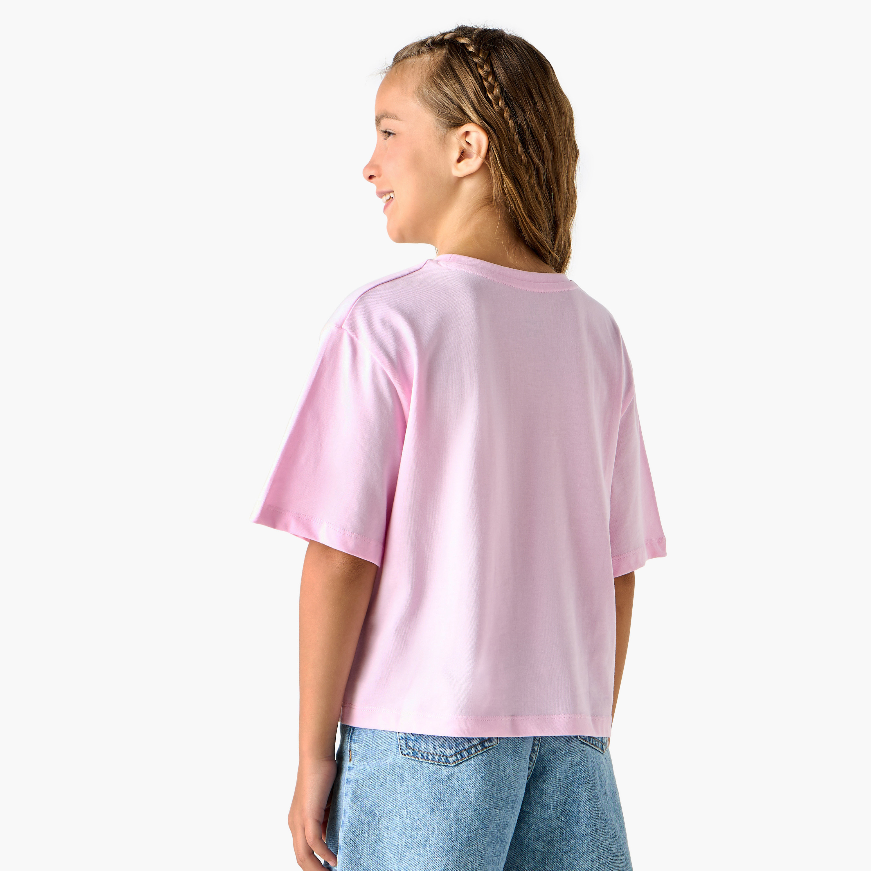 Juniors Slogan Print T-shirt with Short Sleeves-girls-clothing-tshirts-image-3
