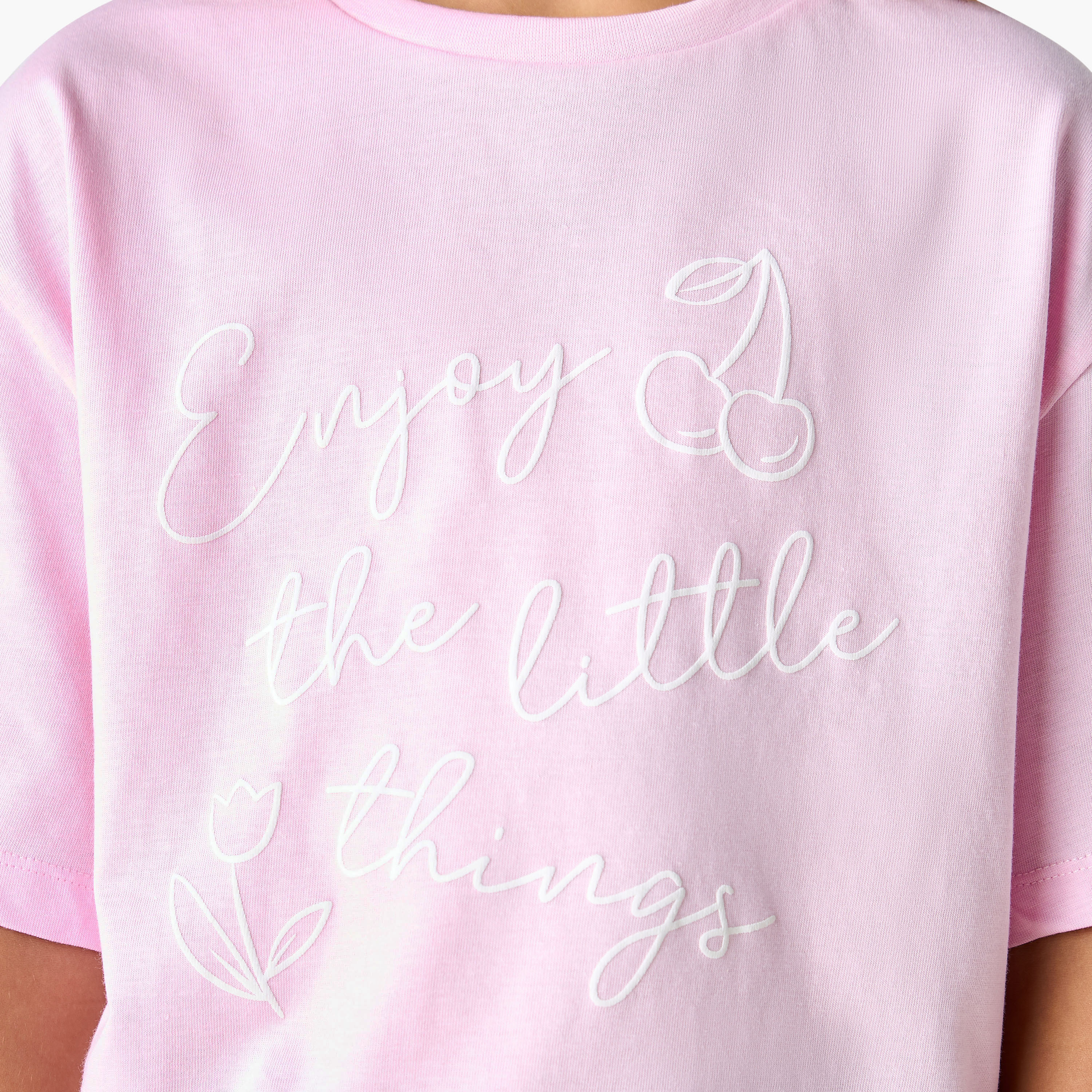 Juniors Slogan Print T-shirt with Short Sleeves-girls-clothing-tshirts-image-5