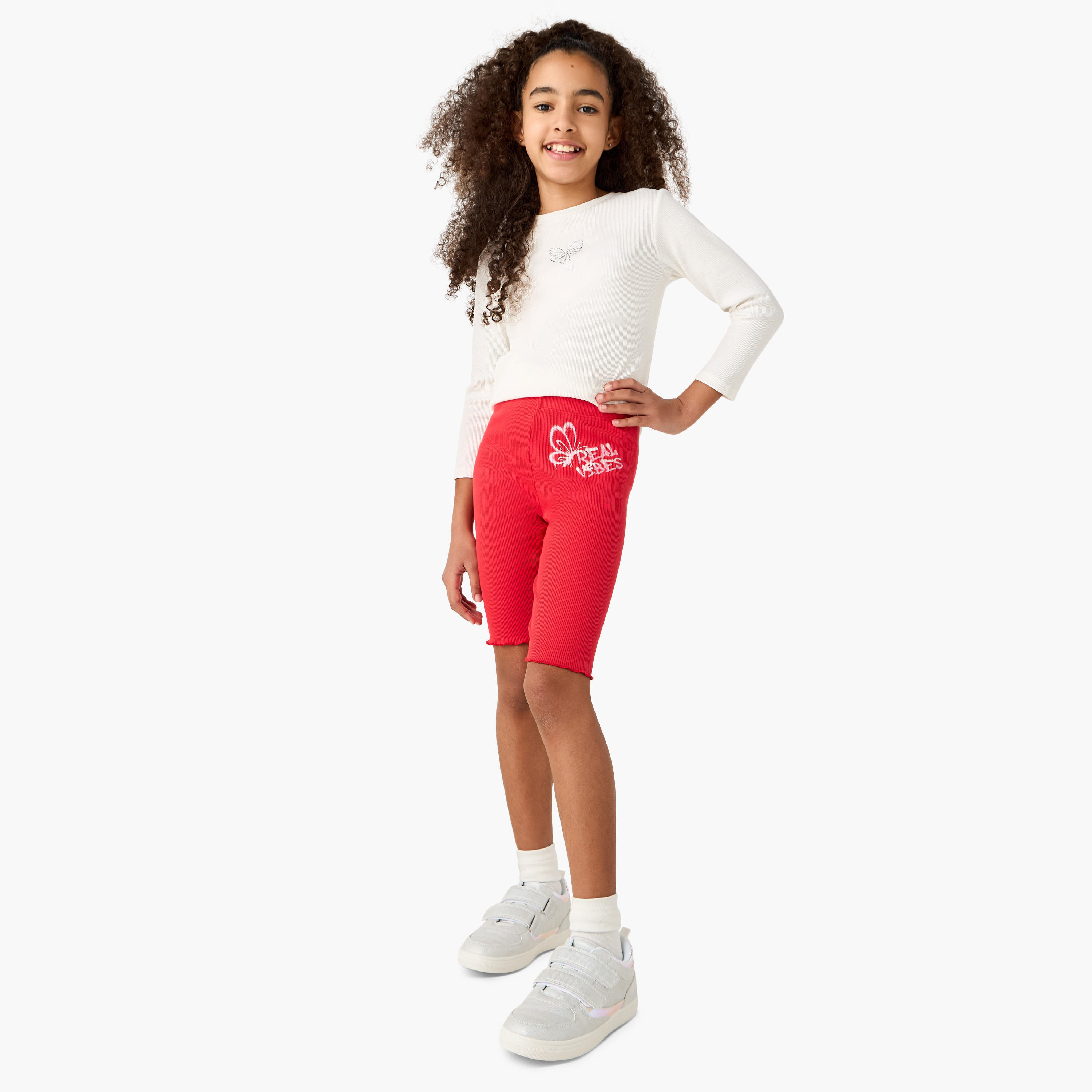 Juniors Printed Shorts with Elasticated Waistband and Lettuce Hem-girls-clothing-bottoms-shorts-image-2