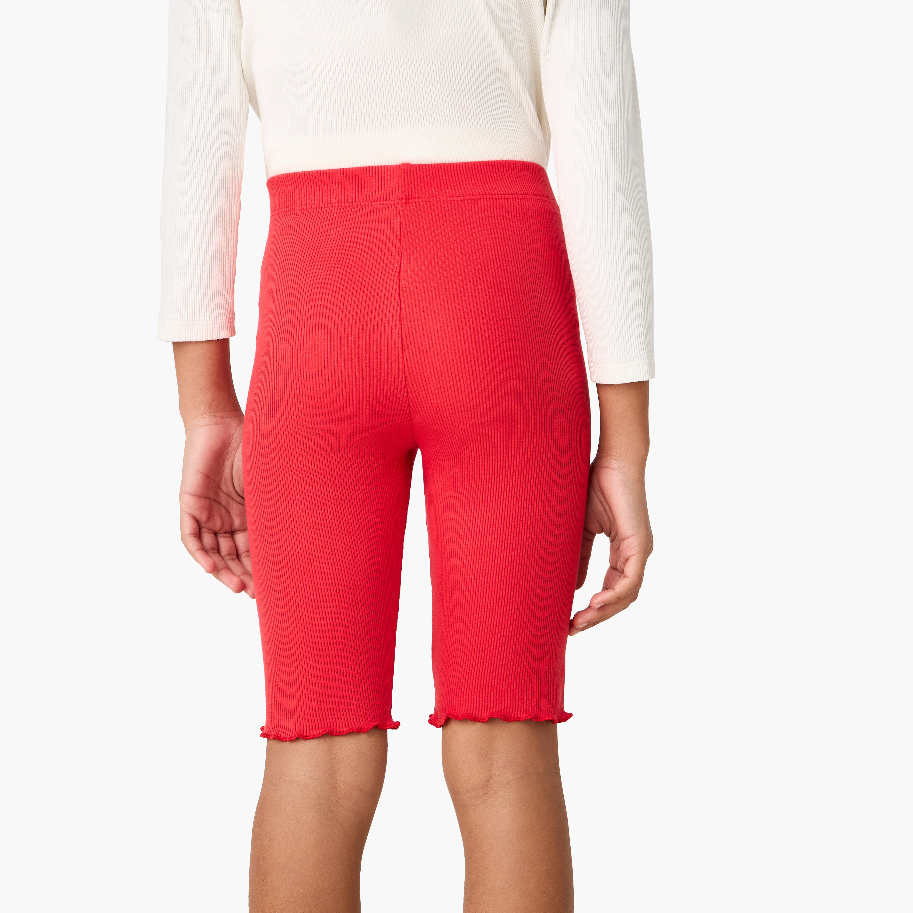 Juniors Printed Shorts with Elasticated Waistband and Lettuce Hem-girls-clothing-bottoms-shorts-image-3