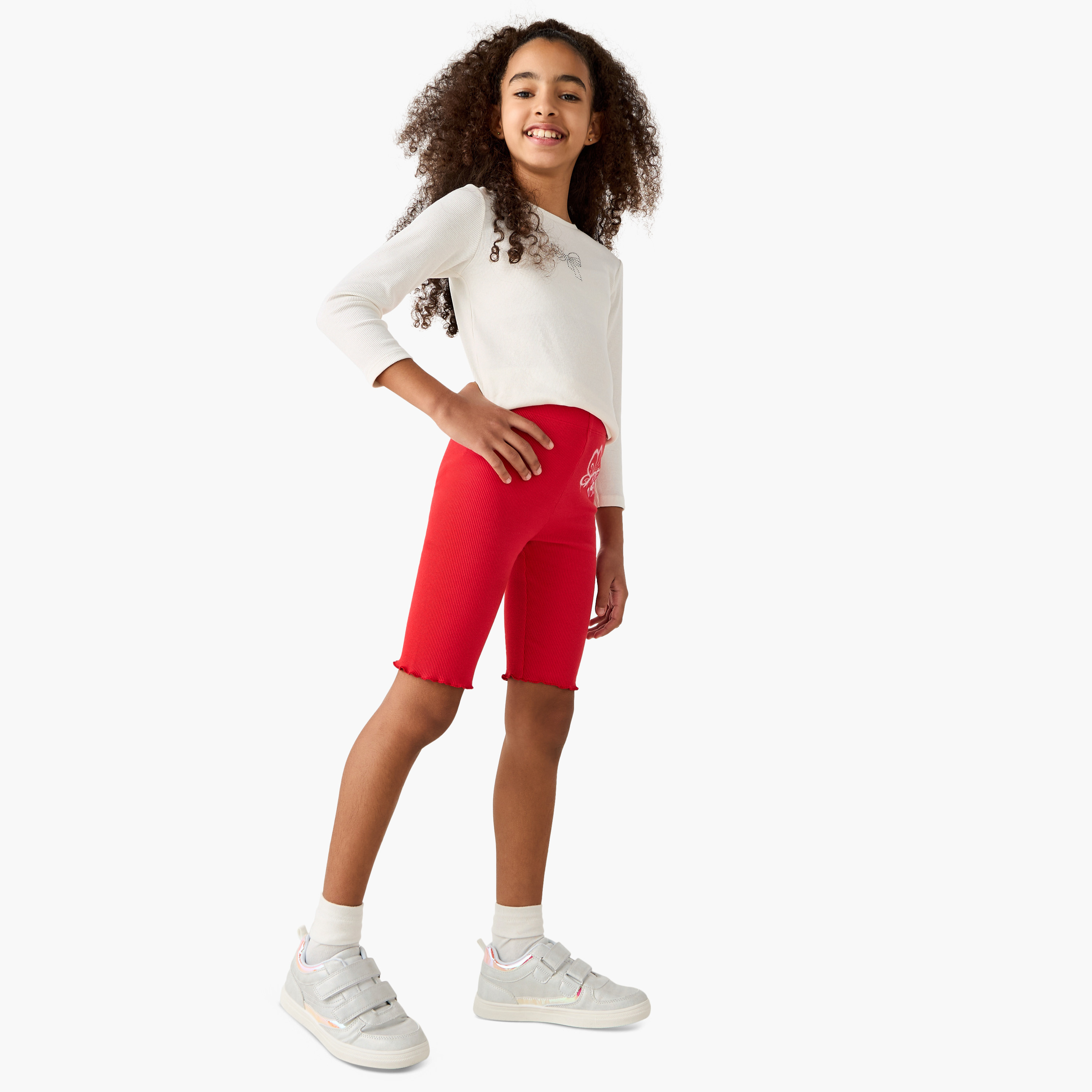 Juniors Printed Shorts with Elasticated Waistband and Lettuce Hem-girls-clothing-bottoms-shorts-image-6