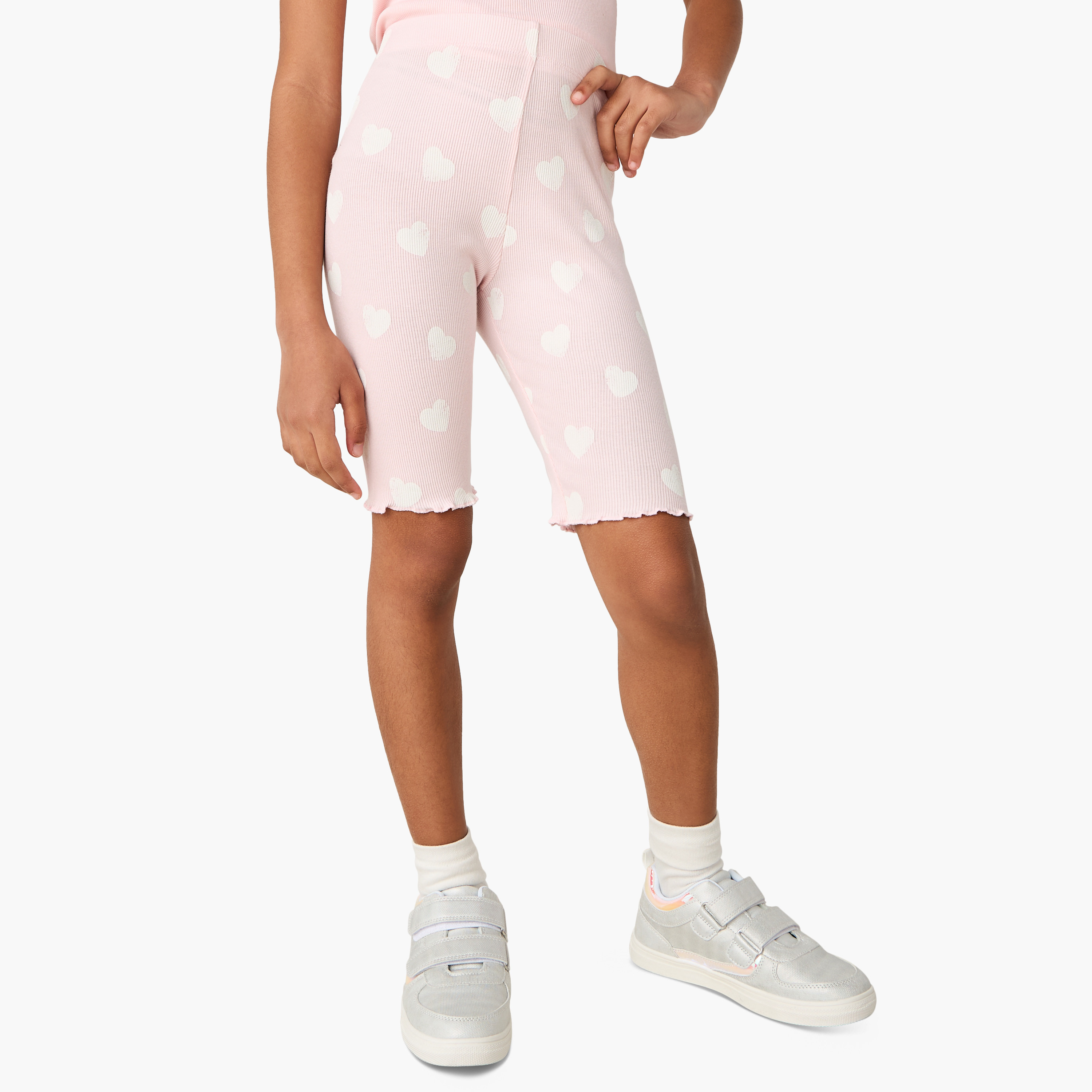 Juniors All-Over Heart Print Shorts with Elasticated Waistband-girls-clothing-bottoms-shorts-image-1