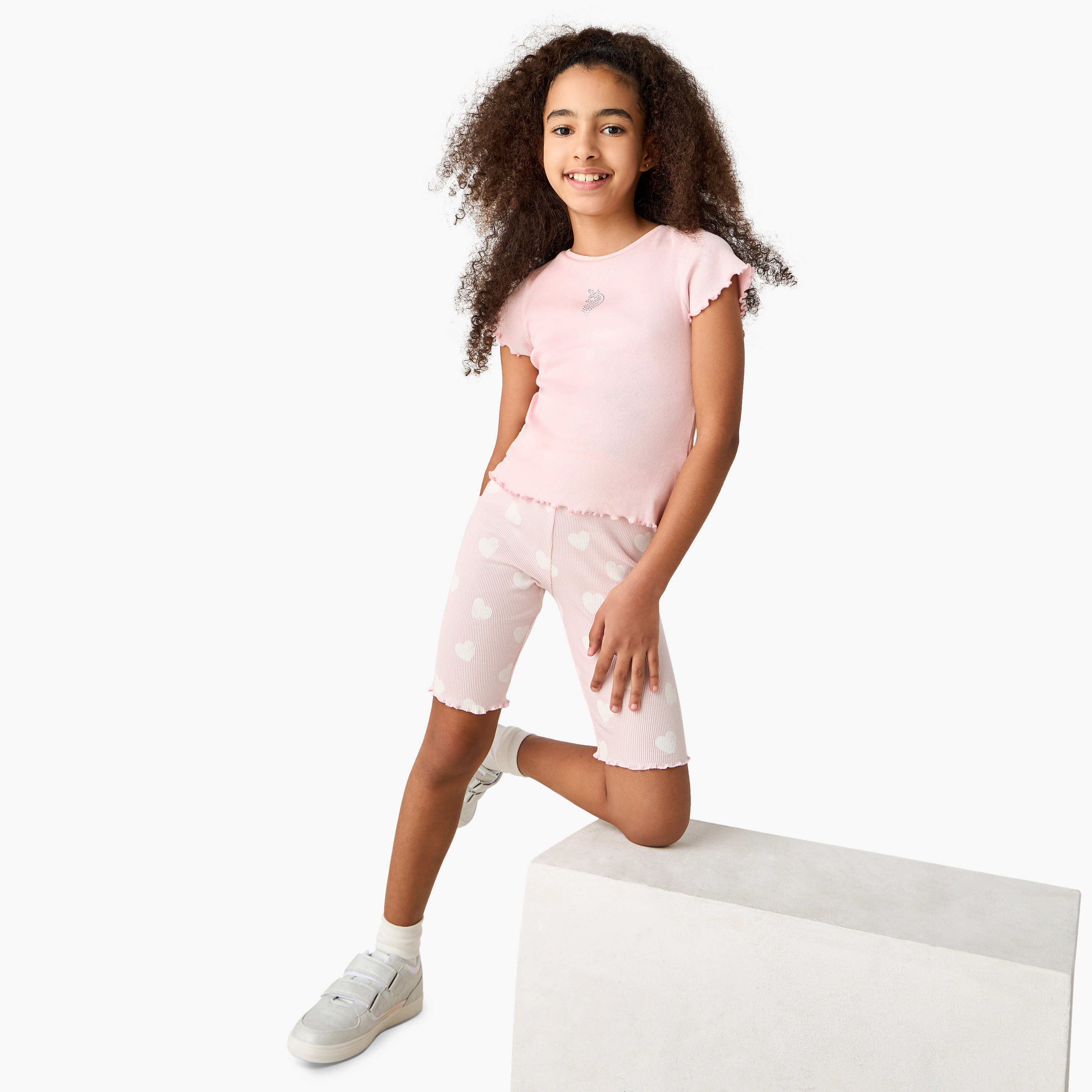 Juniors All-Over Heart Print Shorts with Elasticated Waistband-girls-clothing-bottoms-shorts-image-2