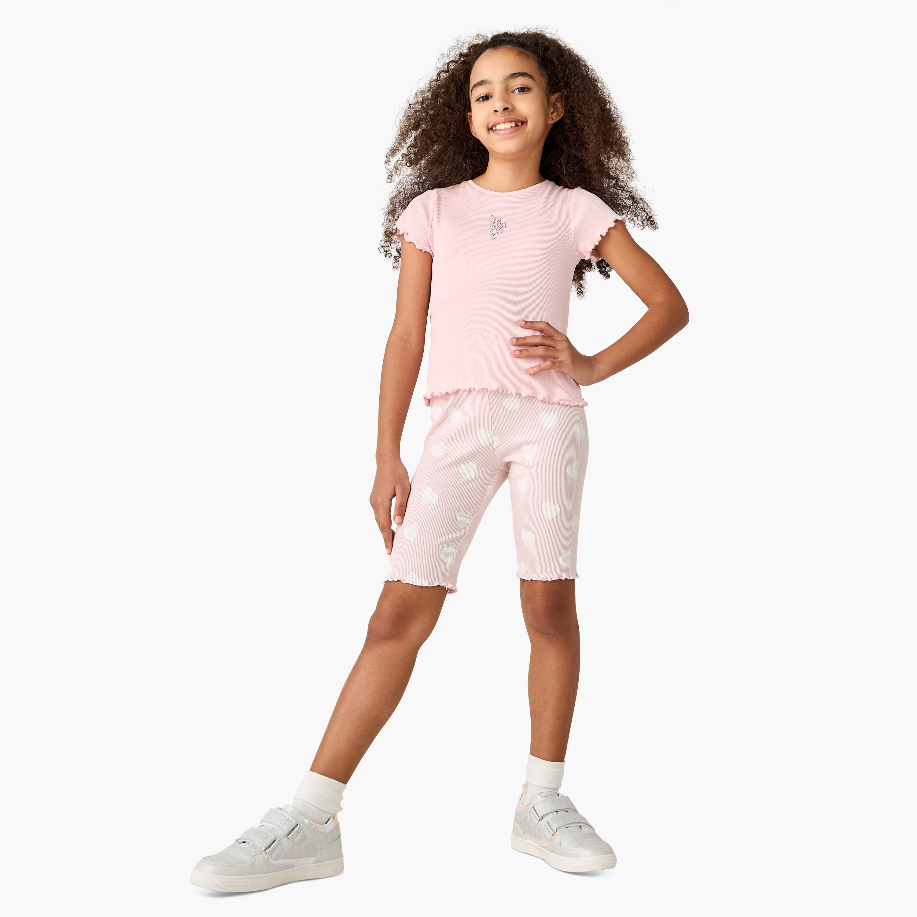 Juniors All-Over Heart Print Shorts with Elasticated Waistband-girls-clothing-bottoms-shorts-image-5
