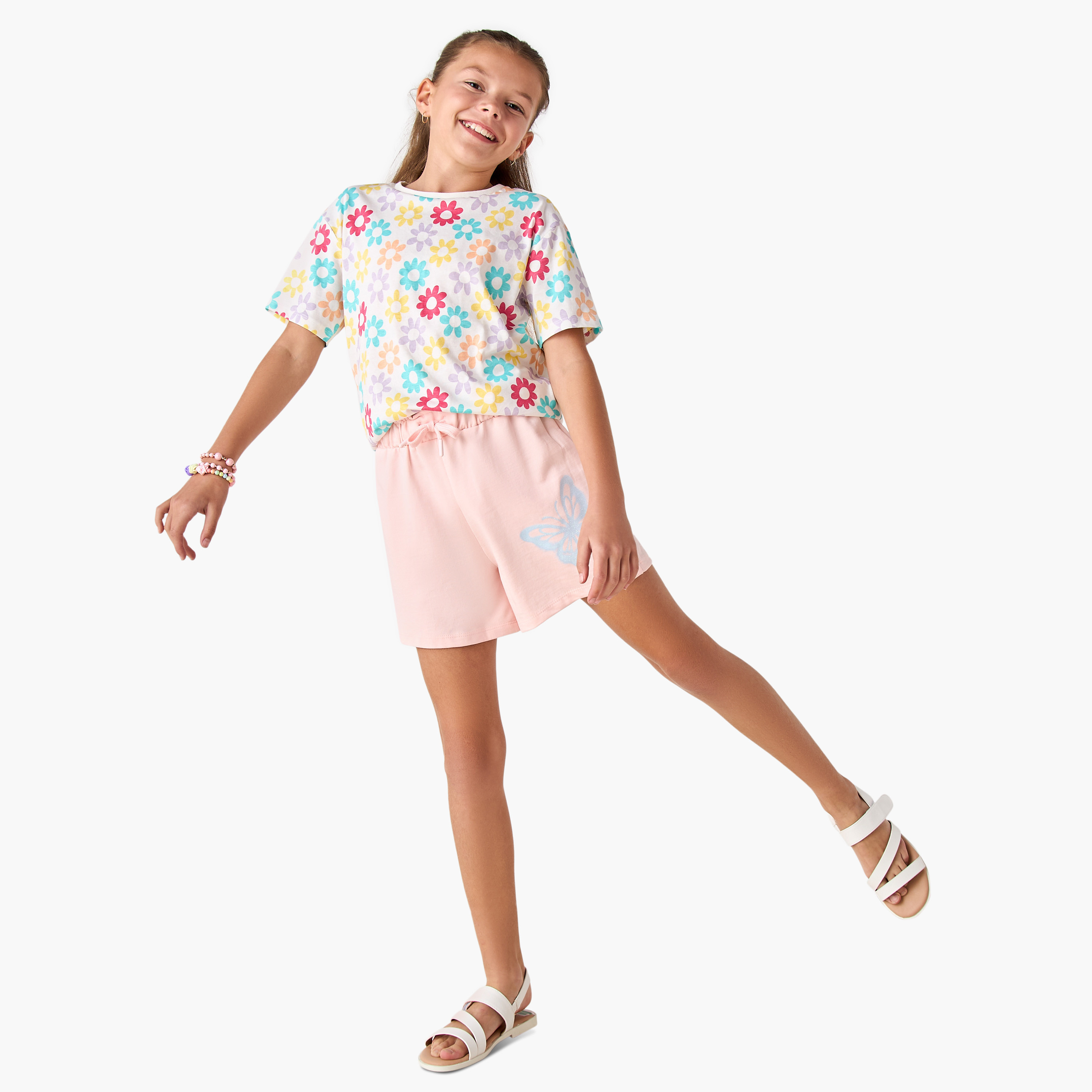 Juniors Butterfly Print Shorts with Drawstring Closure-girls-clothing-bottoms-shorts-image-2