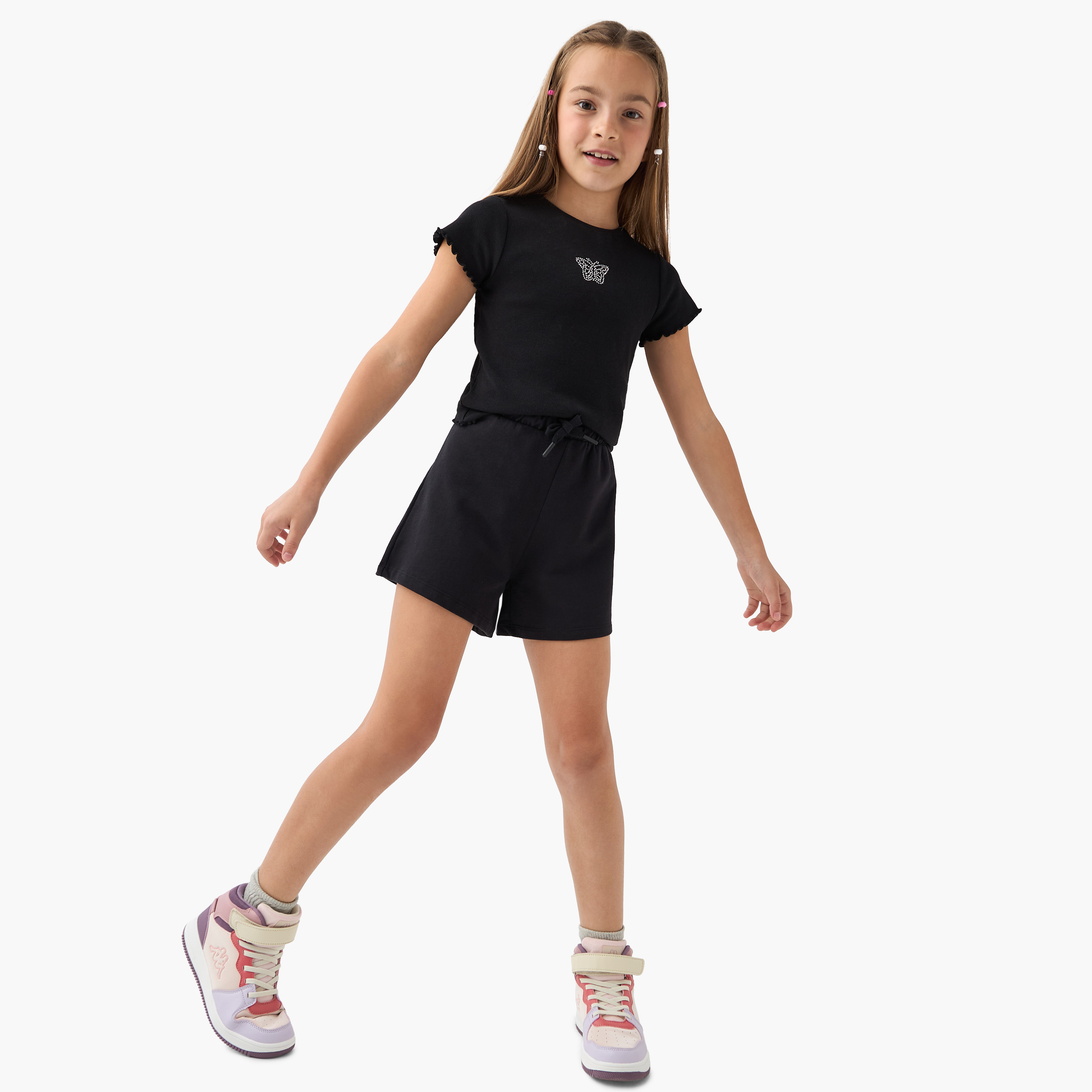 Juniors Solid Shorts with Drawstring Closure-girls-clothing-bottoms-shorts-image-2