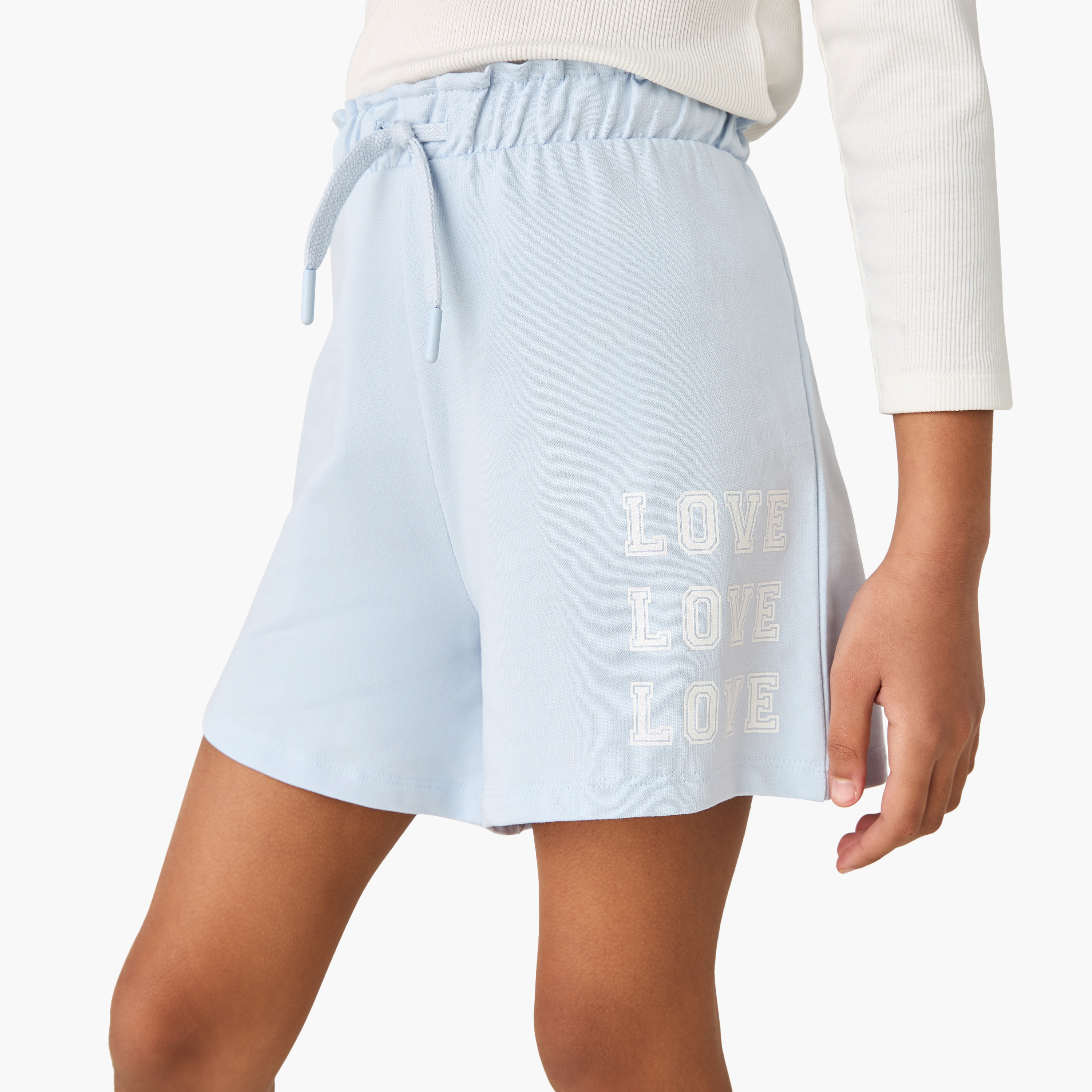 Juniors Typographic Print Shorts with Elasticated Waistband-girls-clothing-bottoms-shorts-image-1