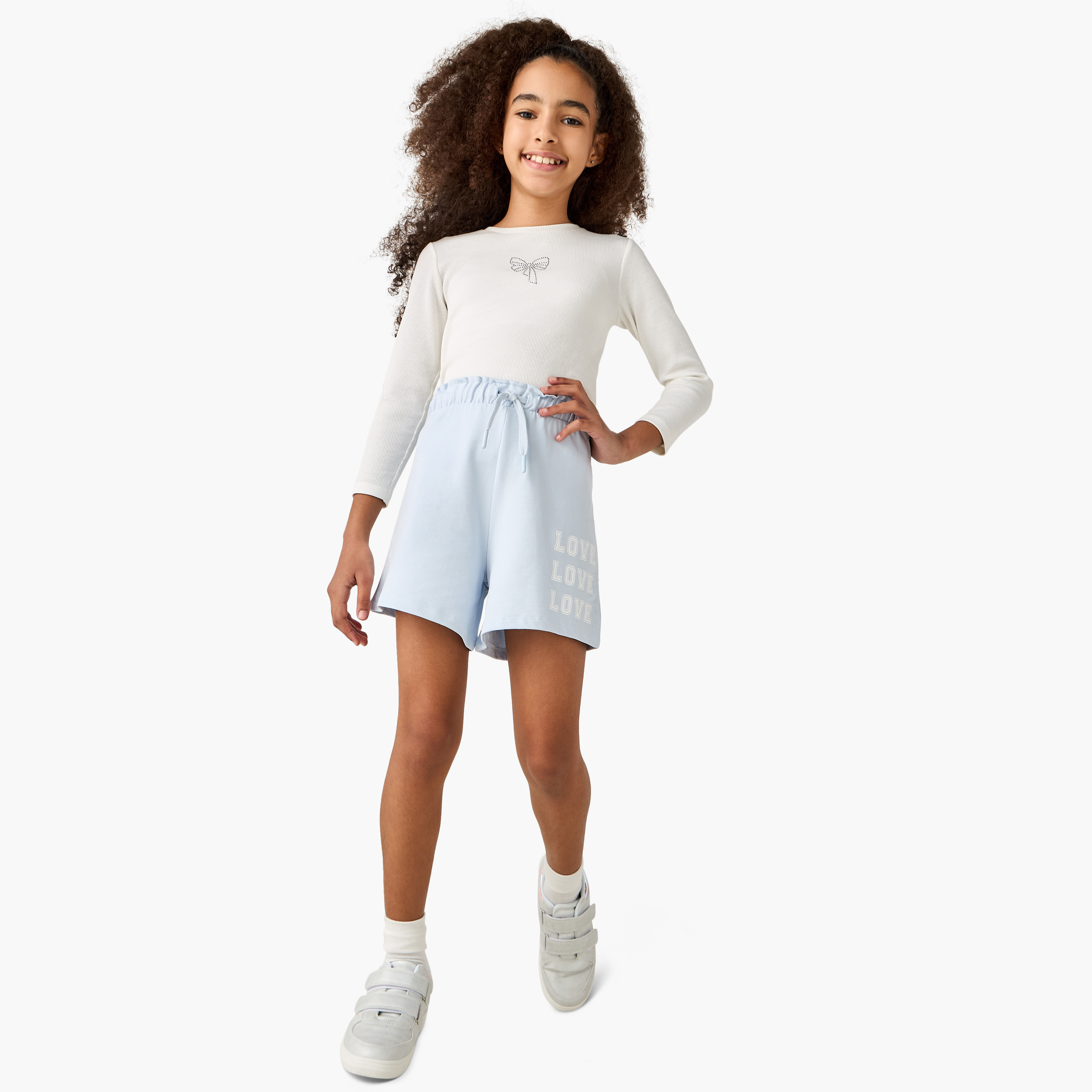 Juniors Typographic Print Shorts with Elasticated Waistband-girls-clothing-bottoms-shorts-image-2