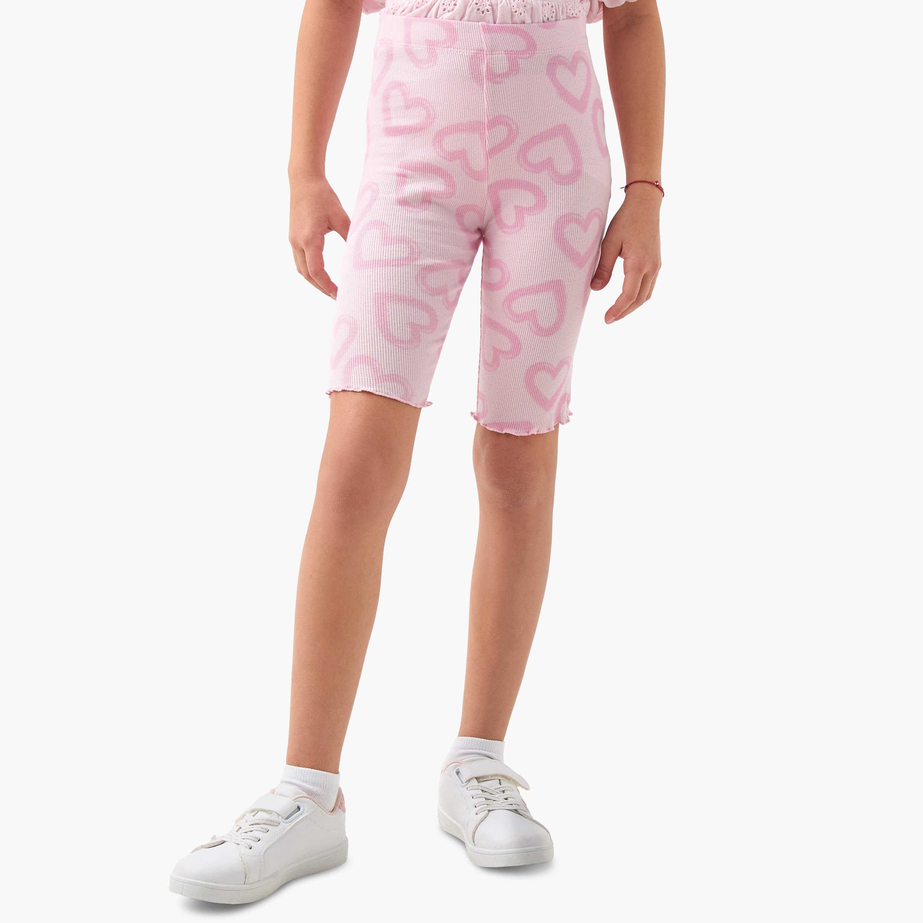 Juniors Heart Print Shorts with Lettuce Hem-girls-clothing-bottoms-shorts-image-1