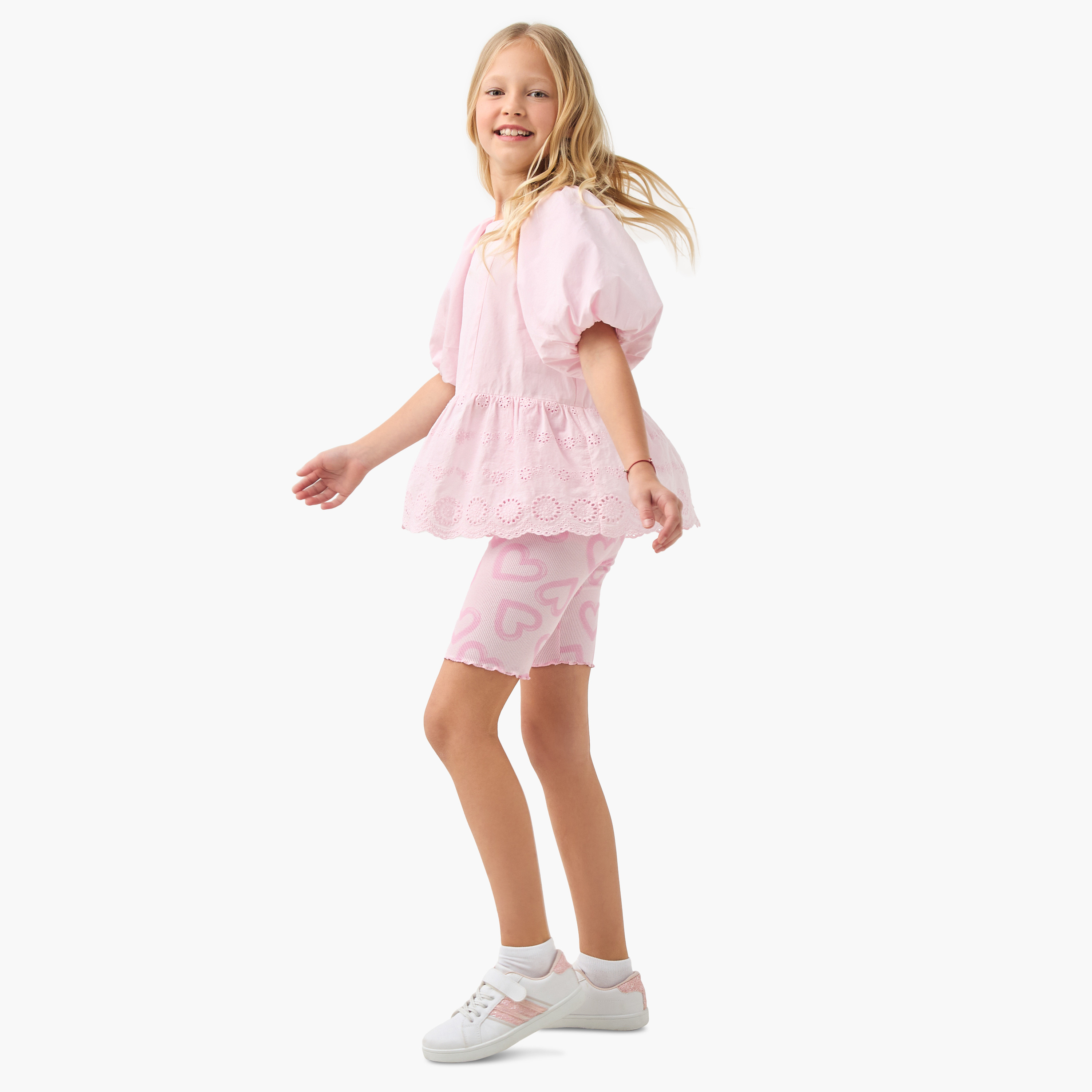 Juniors Heart Print Shorts with Lettuce Hem-girls-clothing-bottoms-shorts-image-2
