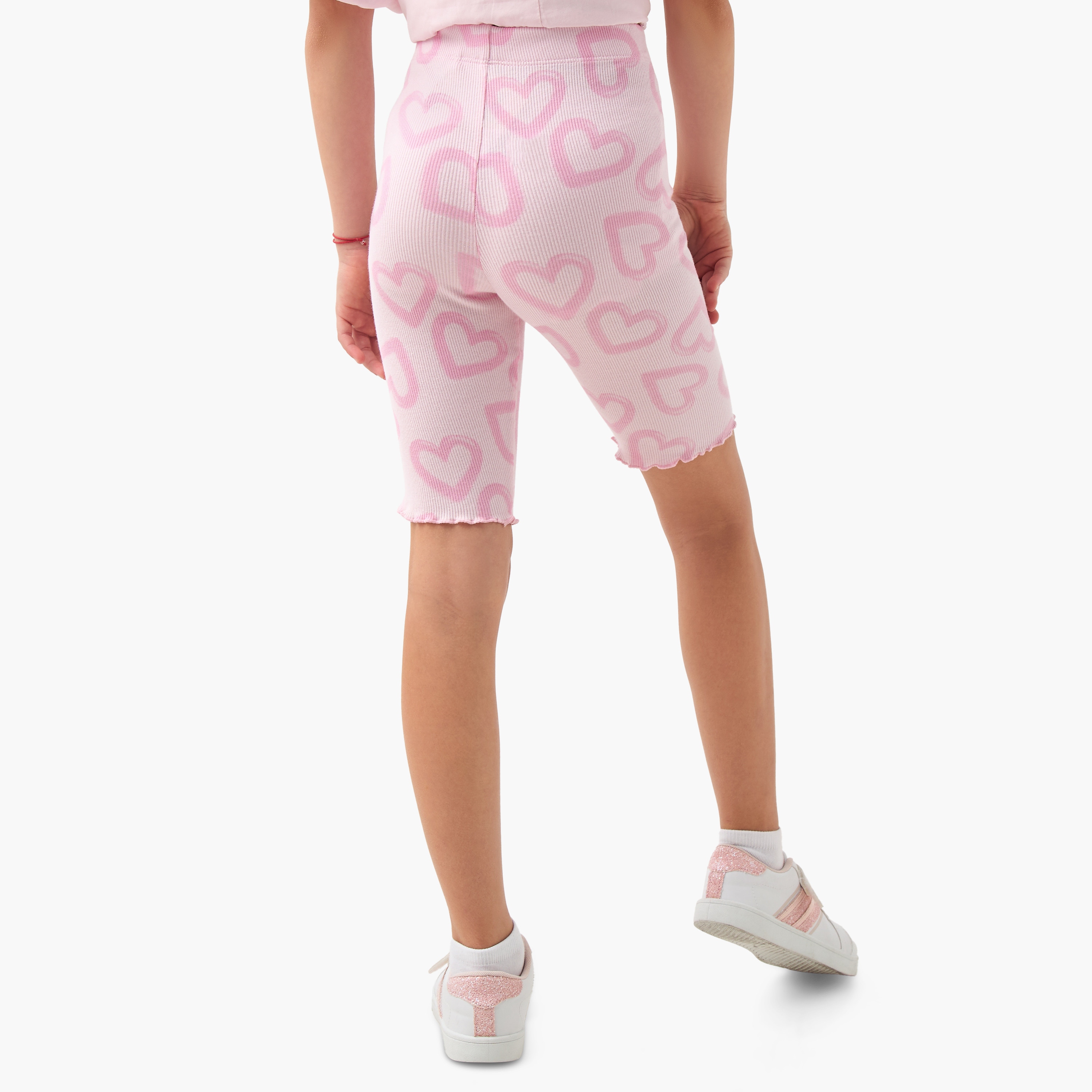 Juniors Heart Print Shorts with Lettuce Hem-girls-clothing-bottoms-shorts-image-3