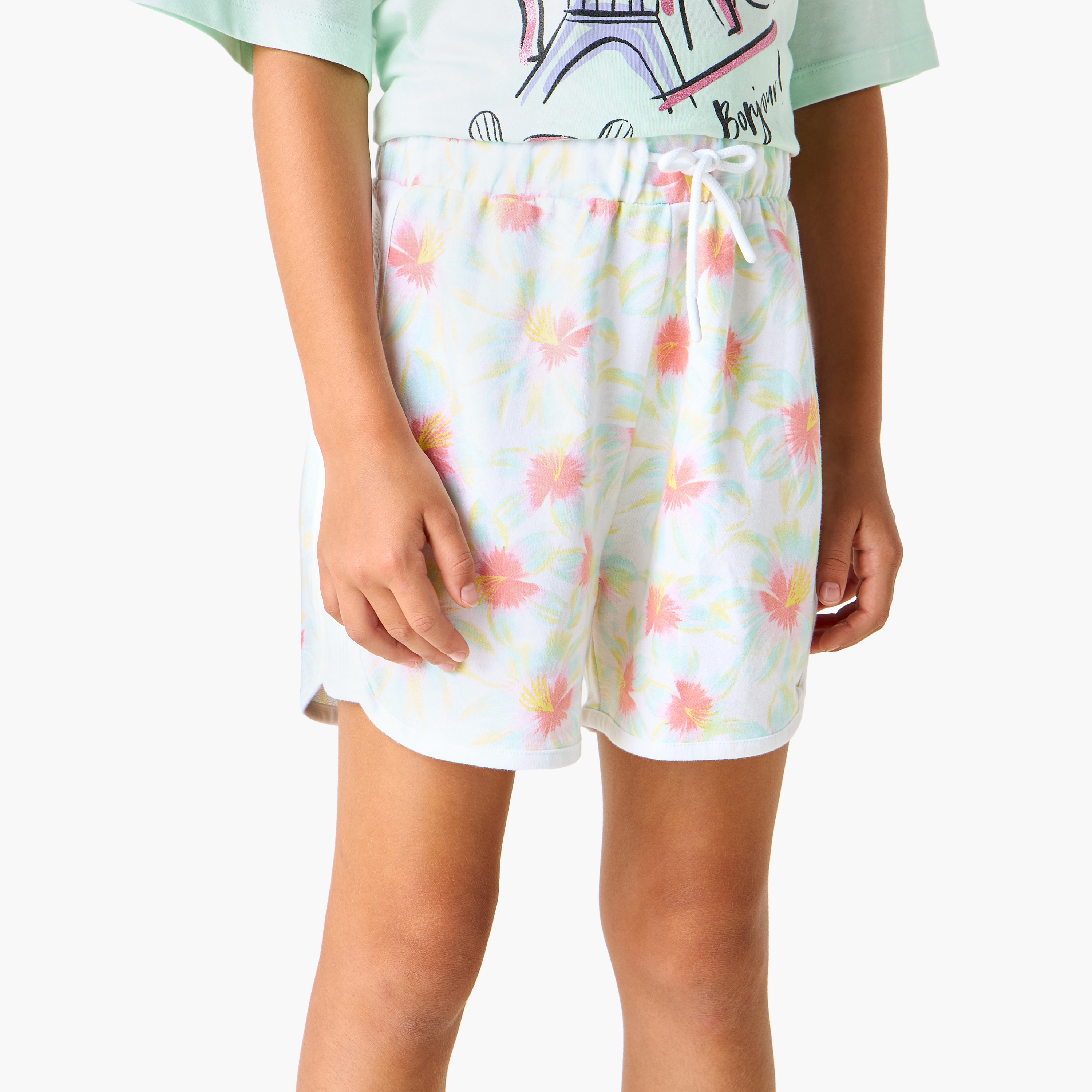 Juniors All-Over Floral Print Shorts with Drawstring Closure-girls-clothing-bottoms-shorts-image-1