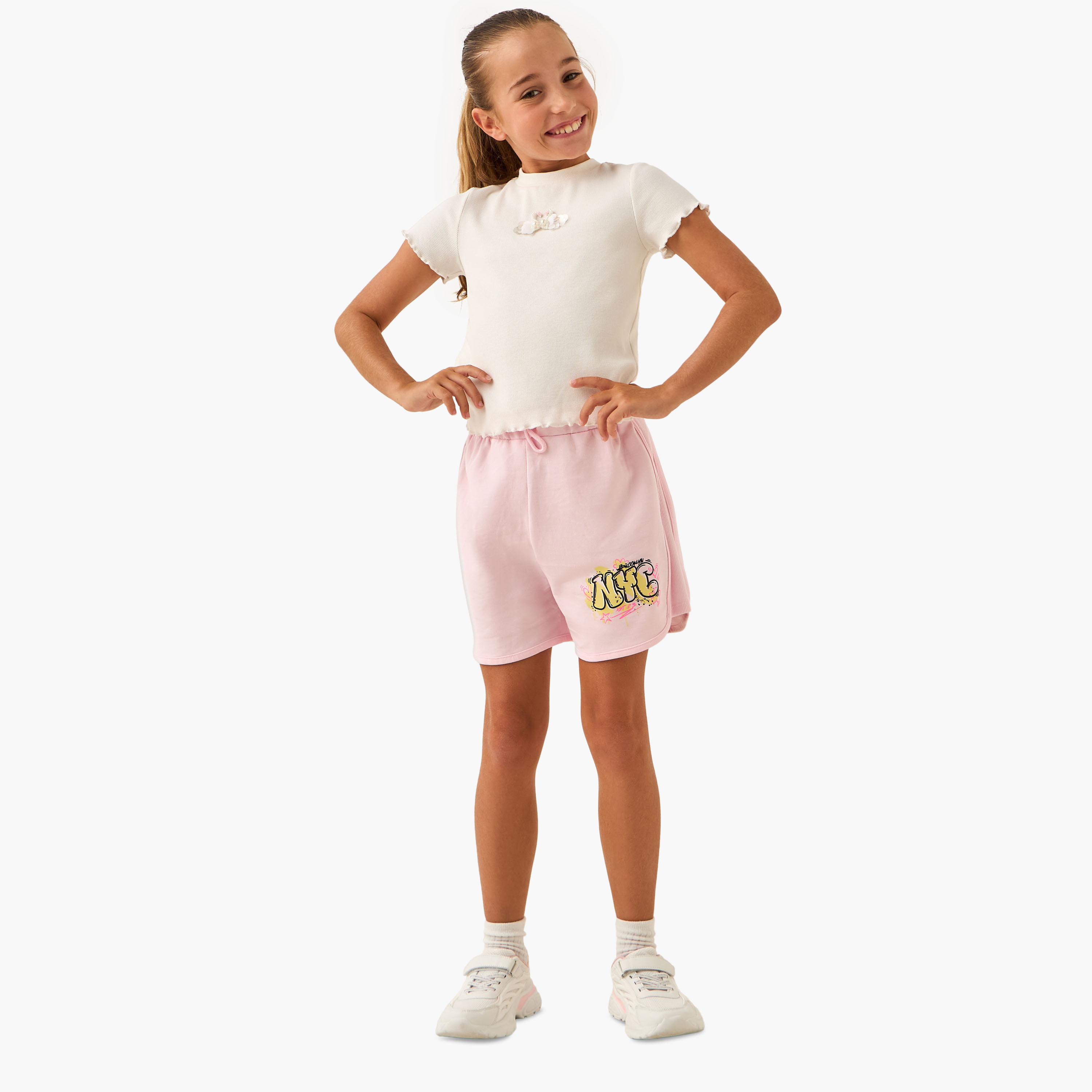 شورت برباط إغلاق وطبعات من جونيورز-girls-clothing-bottoms-shorts-image-4