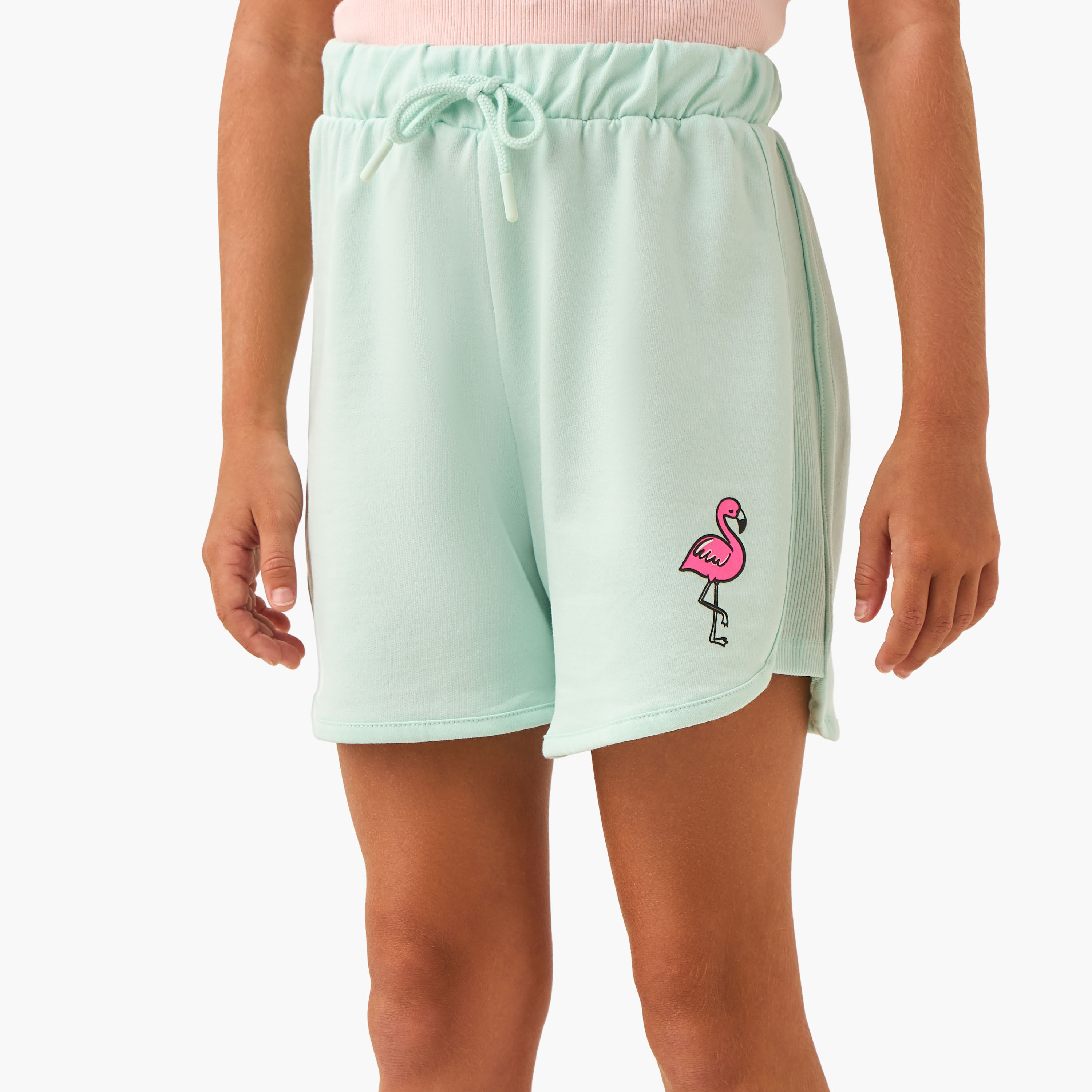 Juniors Flamingo Print Shorts with Drawstring Closure-girls-clothing-bottoms-shorts-image-1