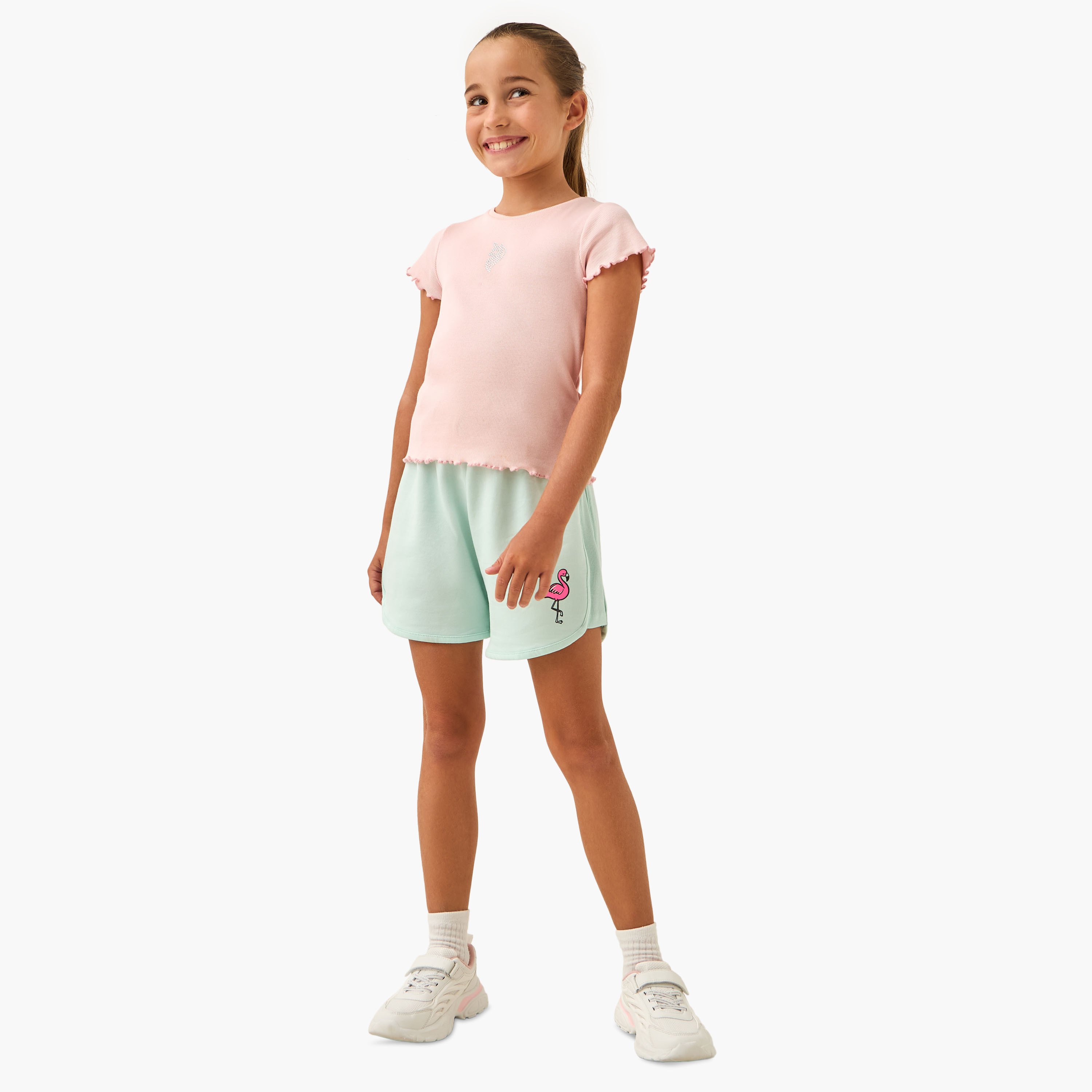 Juniors Flamingo Print Shorts with Drawstring Closure-girls-clothing-bottoms-shorts-image-2