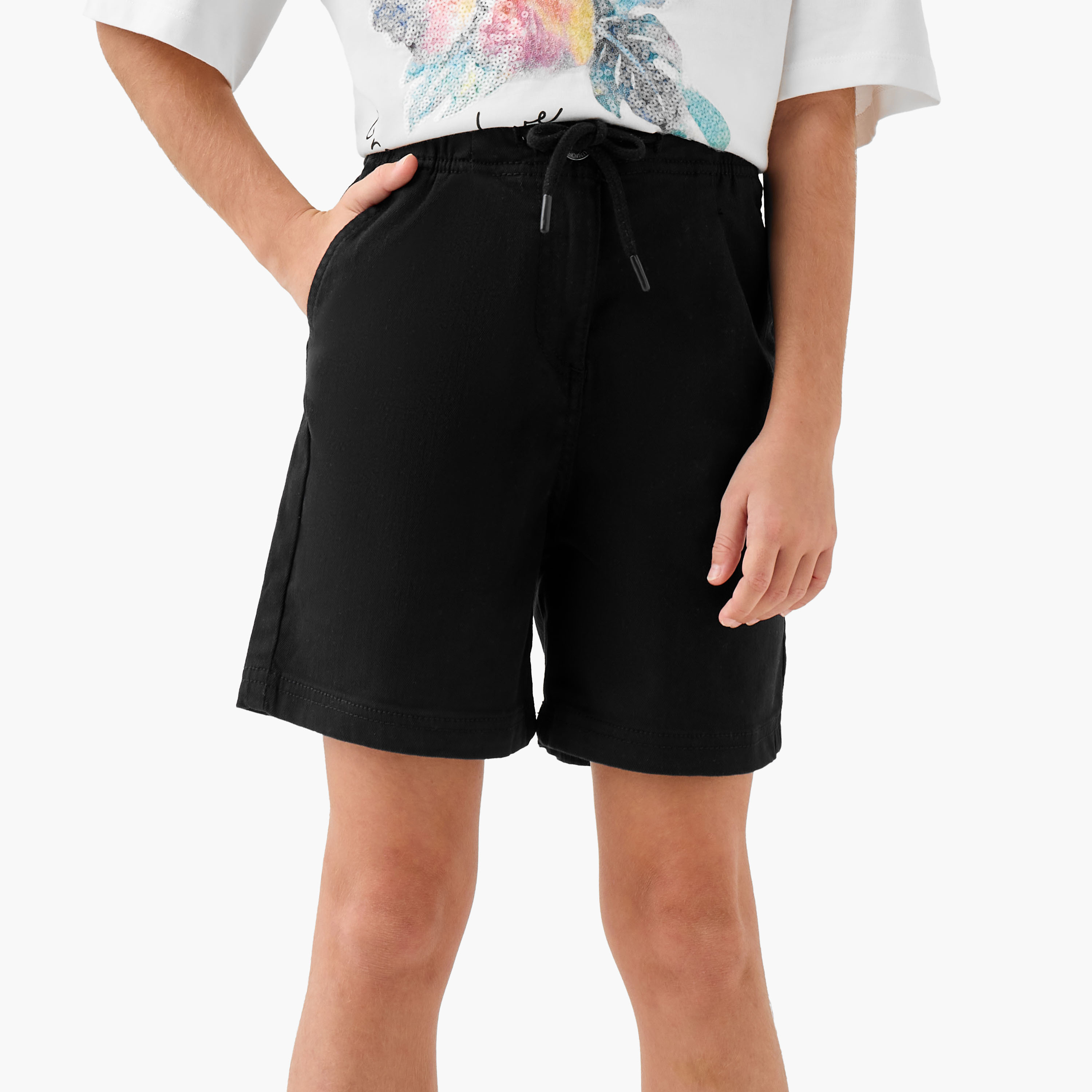 Juniors Solid Shorts with Drawstring Closure and Pockets-girls-clothing-bottoms-shorts-image-1